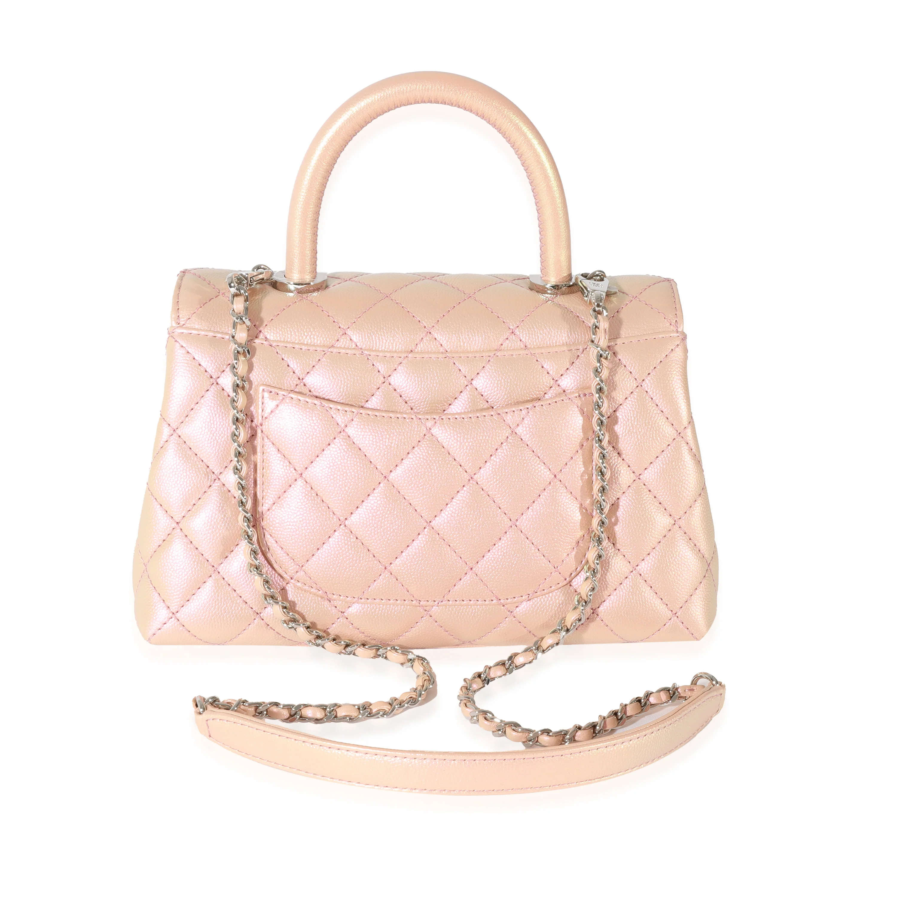 Chanel Pink Iridescent Quilted Caviar Coco Top Handle - Image 3