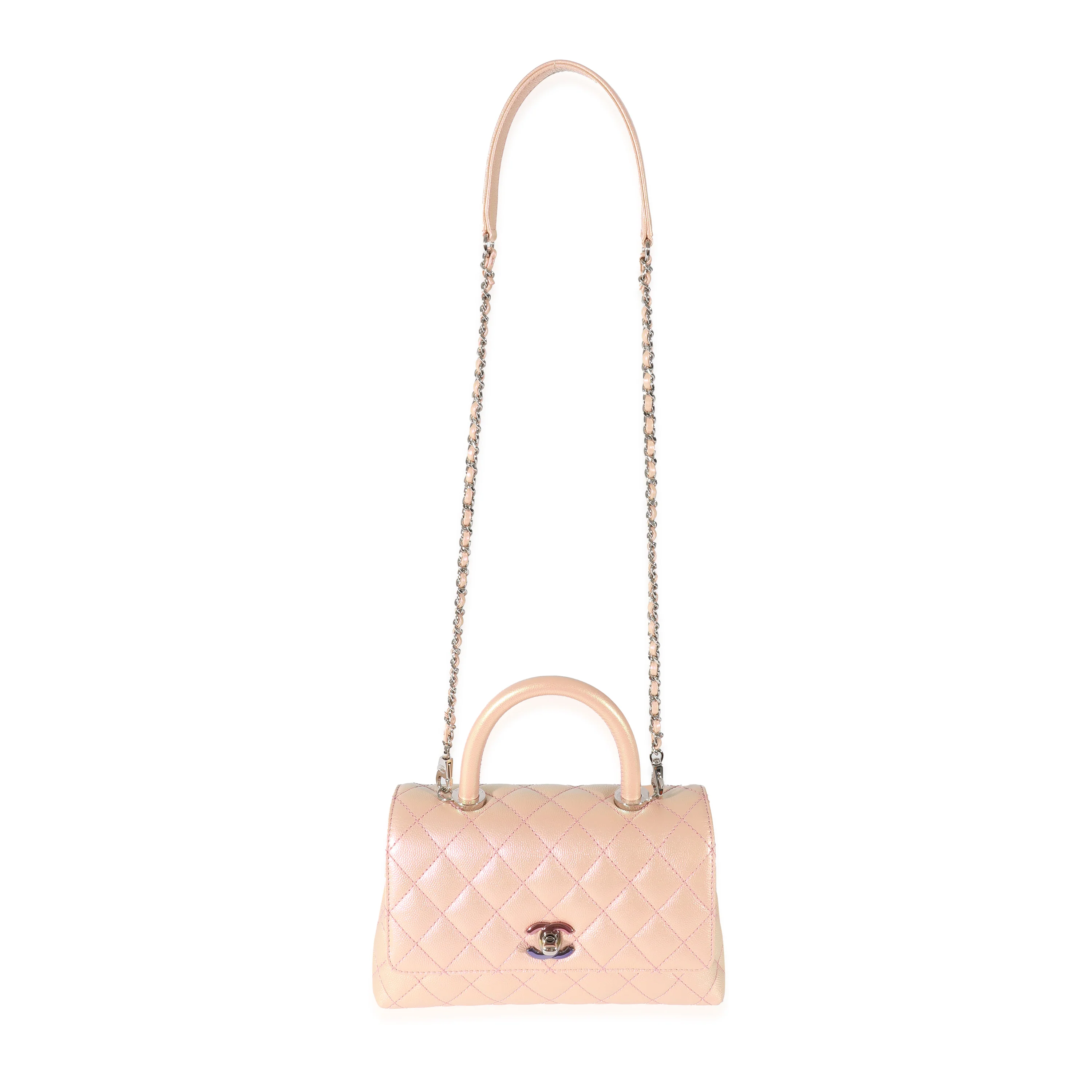 Chanel Pink Iridescent Quilted Caviar Coco Top Handle - Image 4