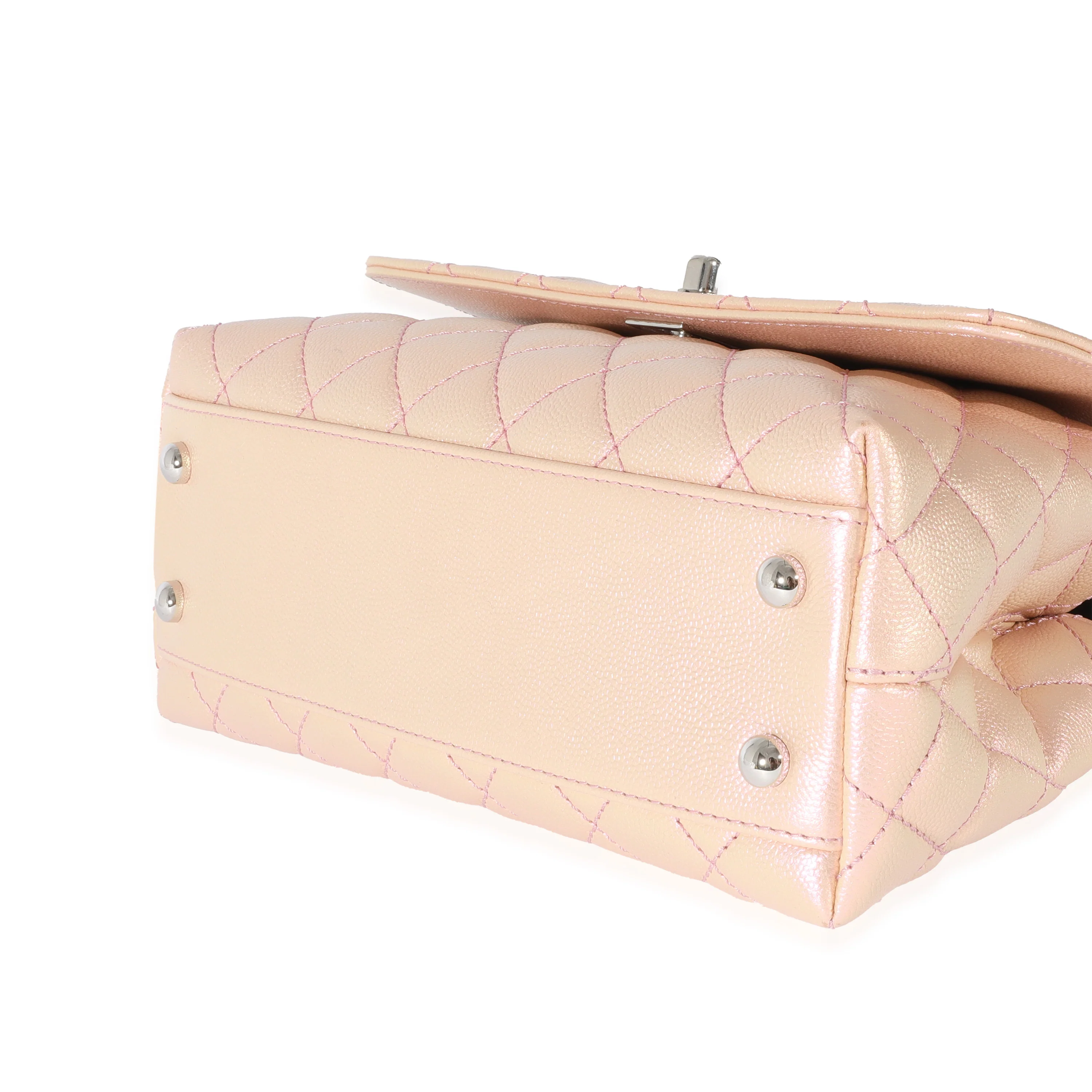 Chanel Pink Iridescent Quilted Caviar Coco Top Handle - Image 7