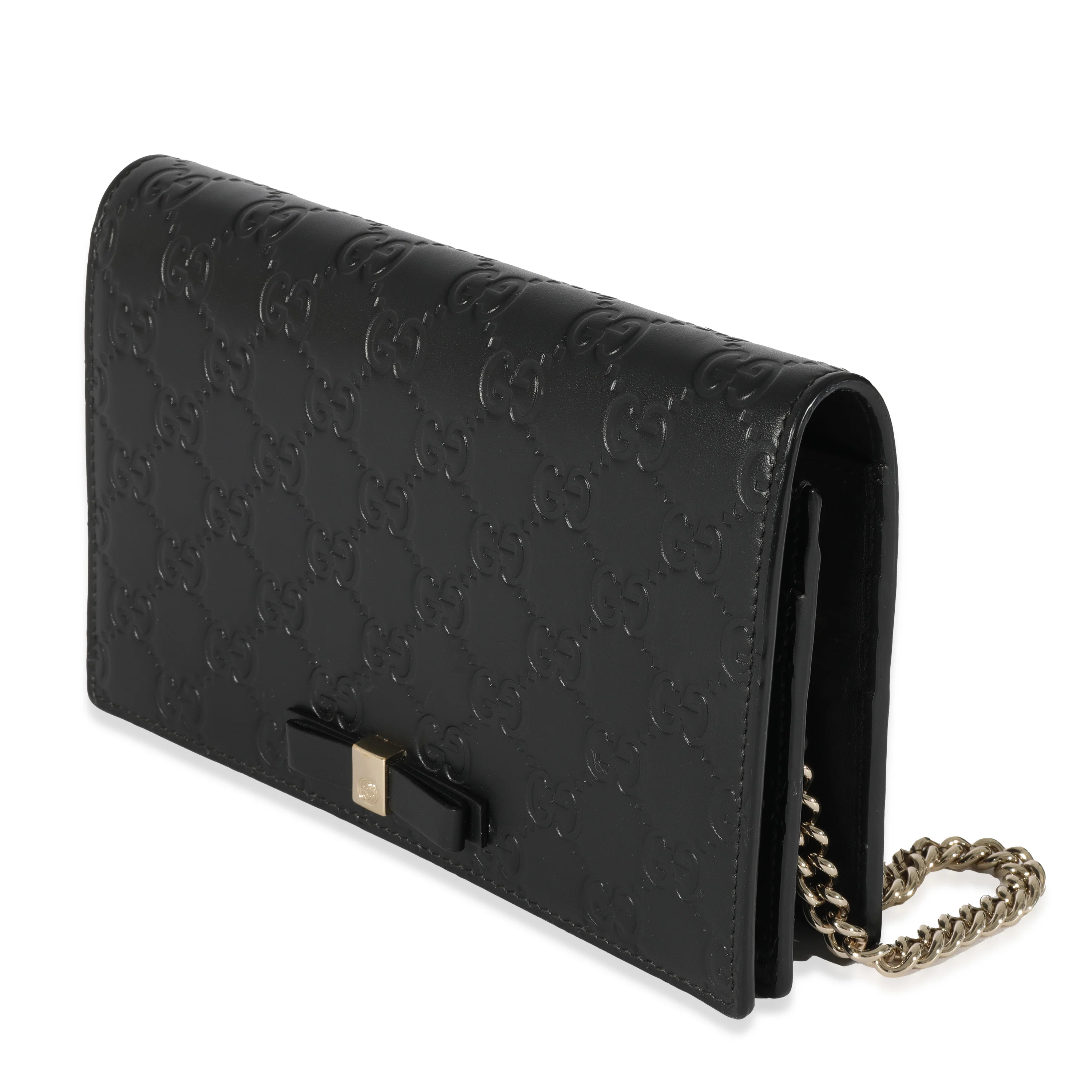 Gucci Black Leather Guccissima Bow Chain Wallet - Image 2