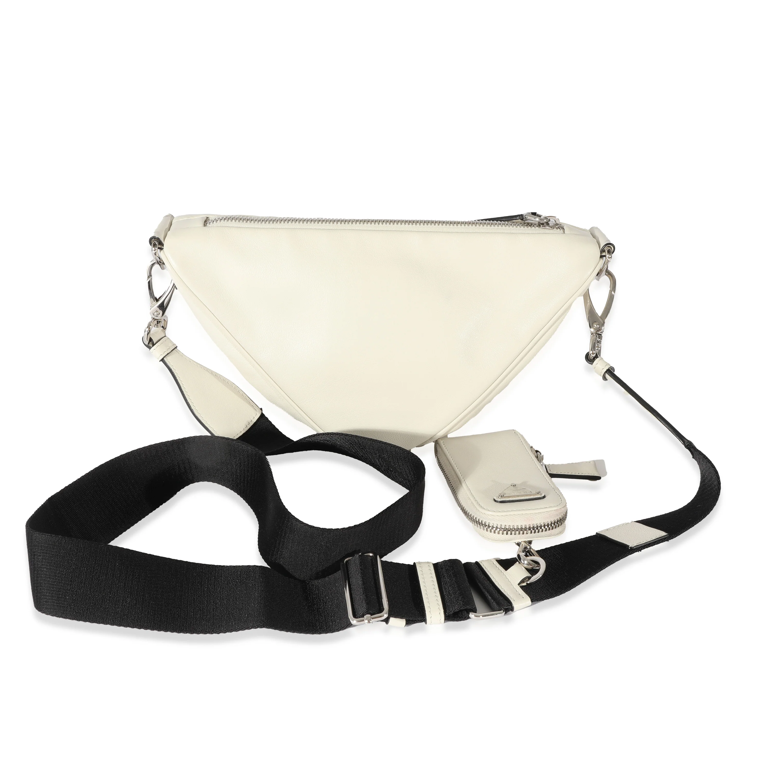 White Leather Triangle Crossbody Bag - Image 3