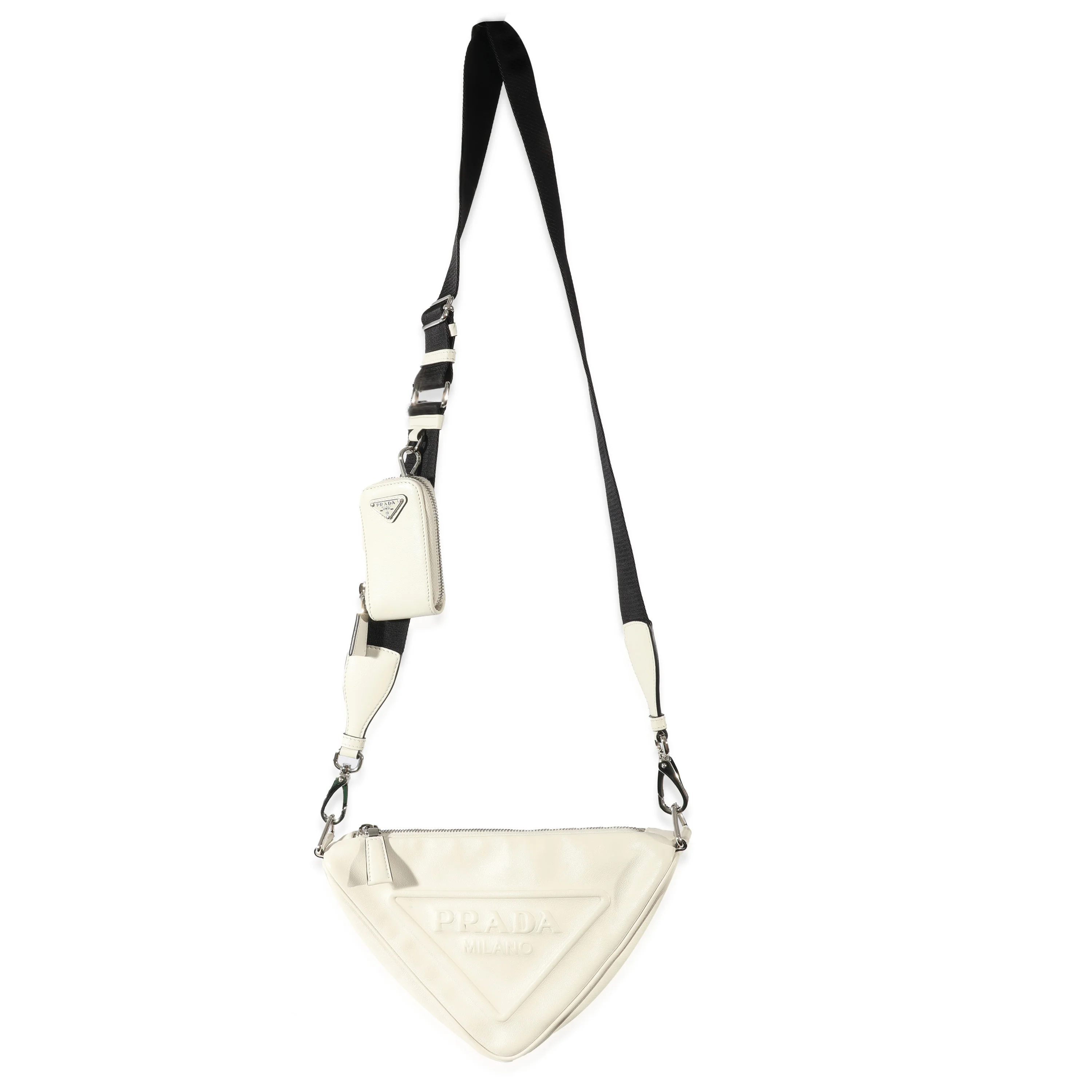 White Leather Triangle Crossbody Bag - Image 4