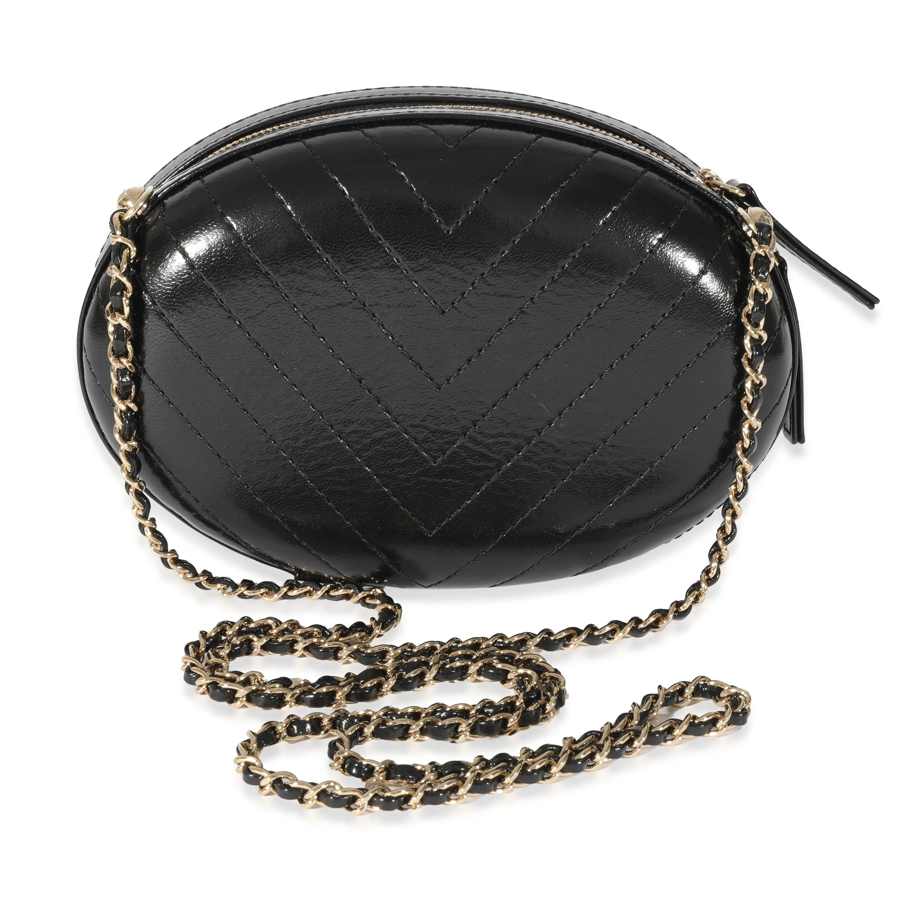 Chanel Black Leather CC Chevron Clutch - Image 5