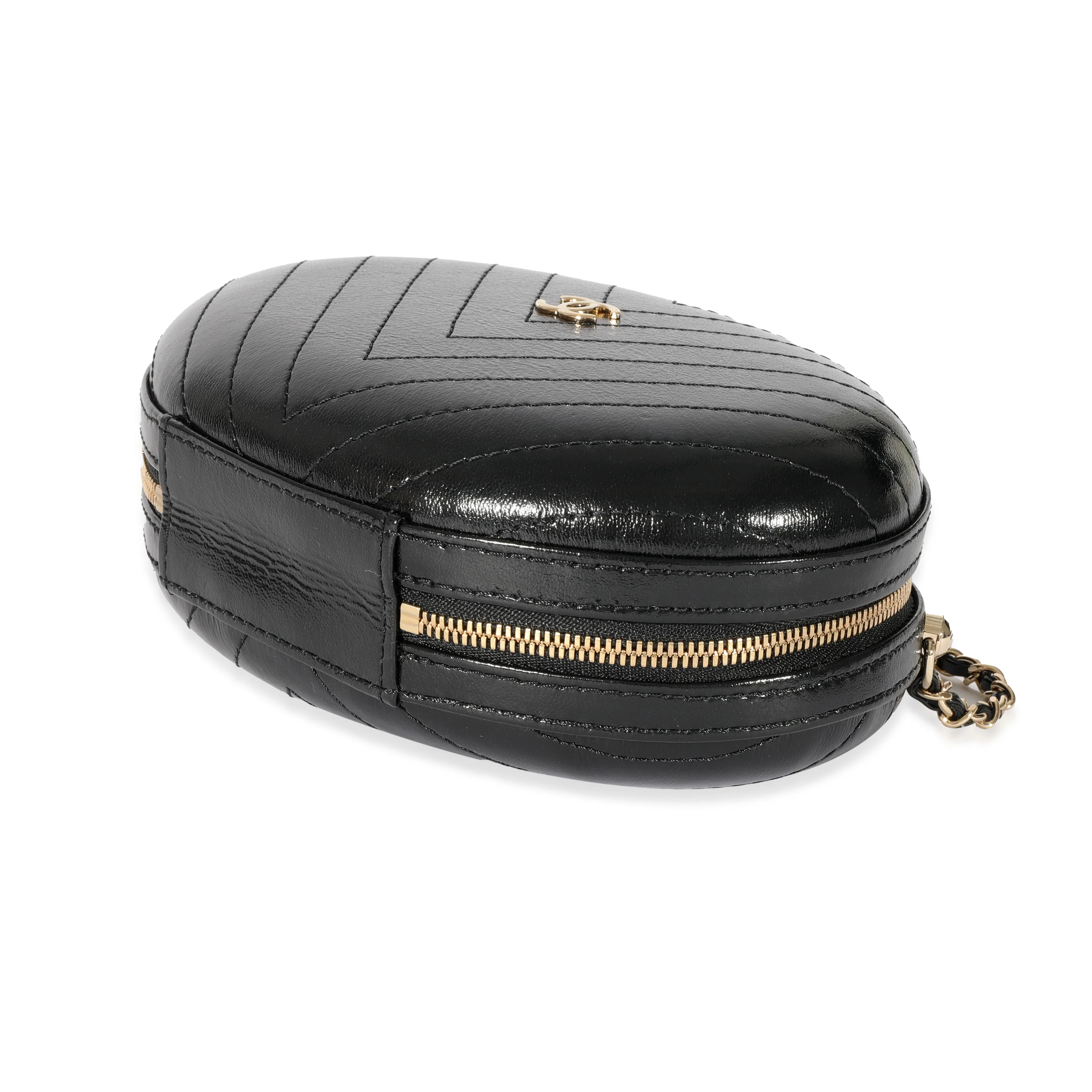 Chanel Black Leather CC Chevron Clutch - Image 6