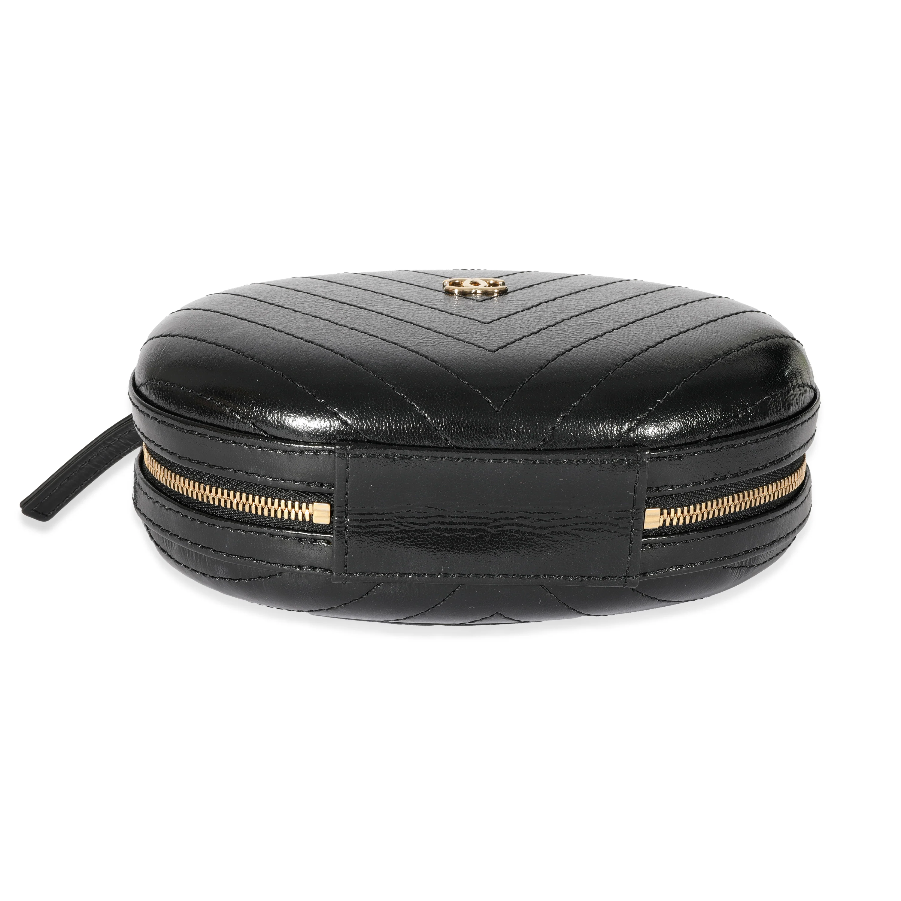 Chanel Black Leather CC Chevron Clutch - Image 7