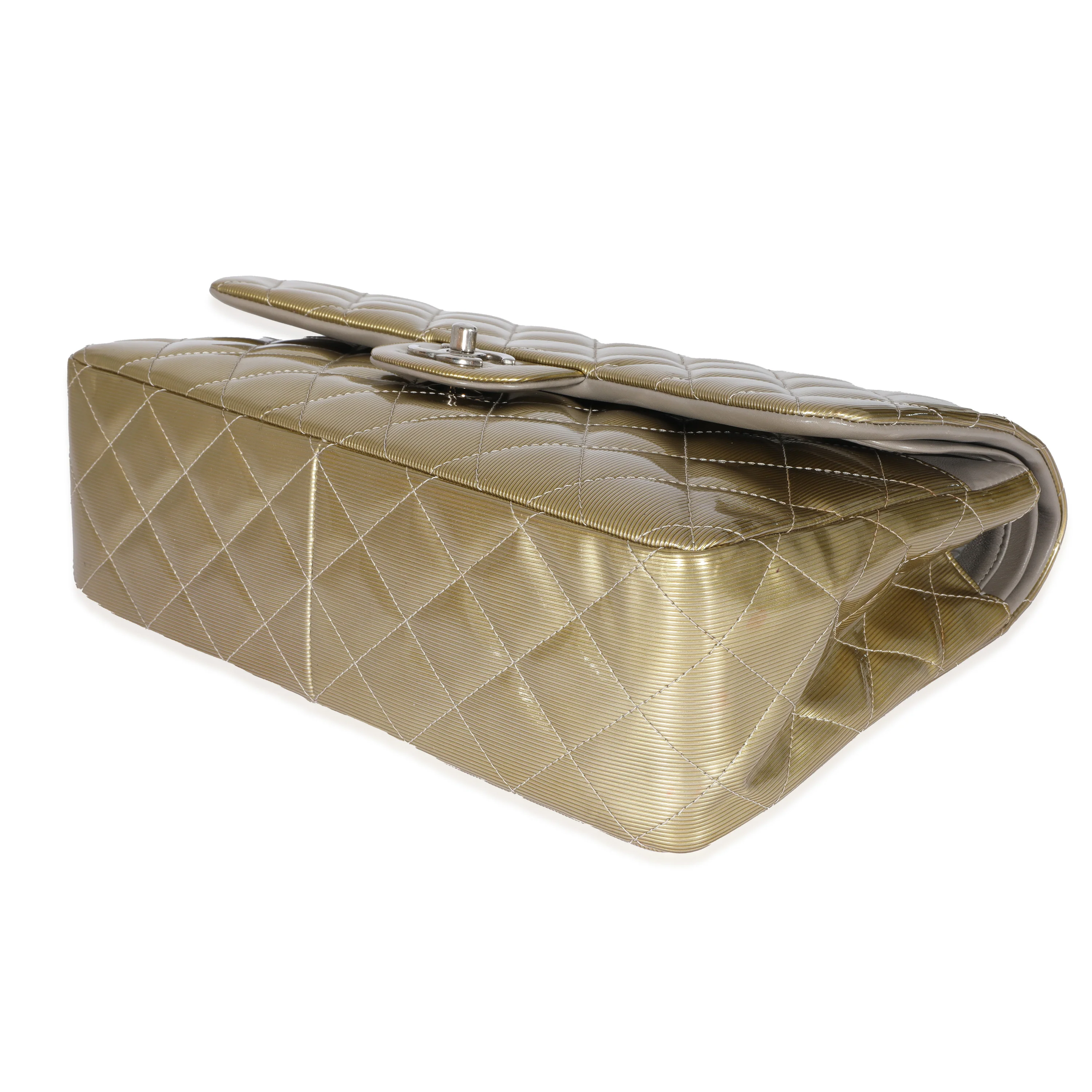 Chanel Gold Patent Stripe Jumbo Classic Flap Bag - Image 7