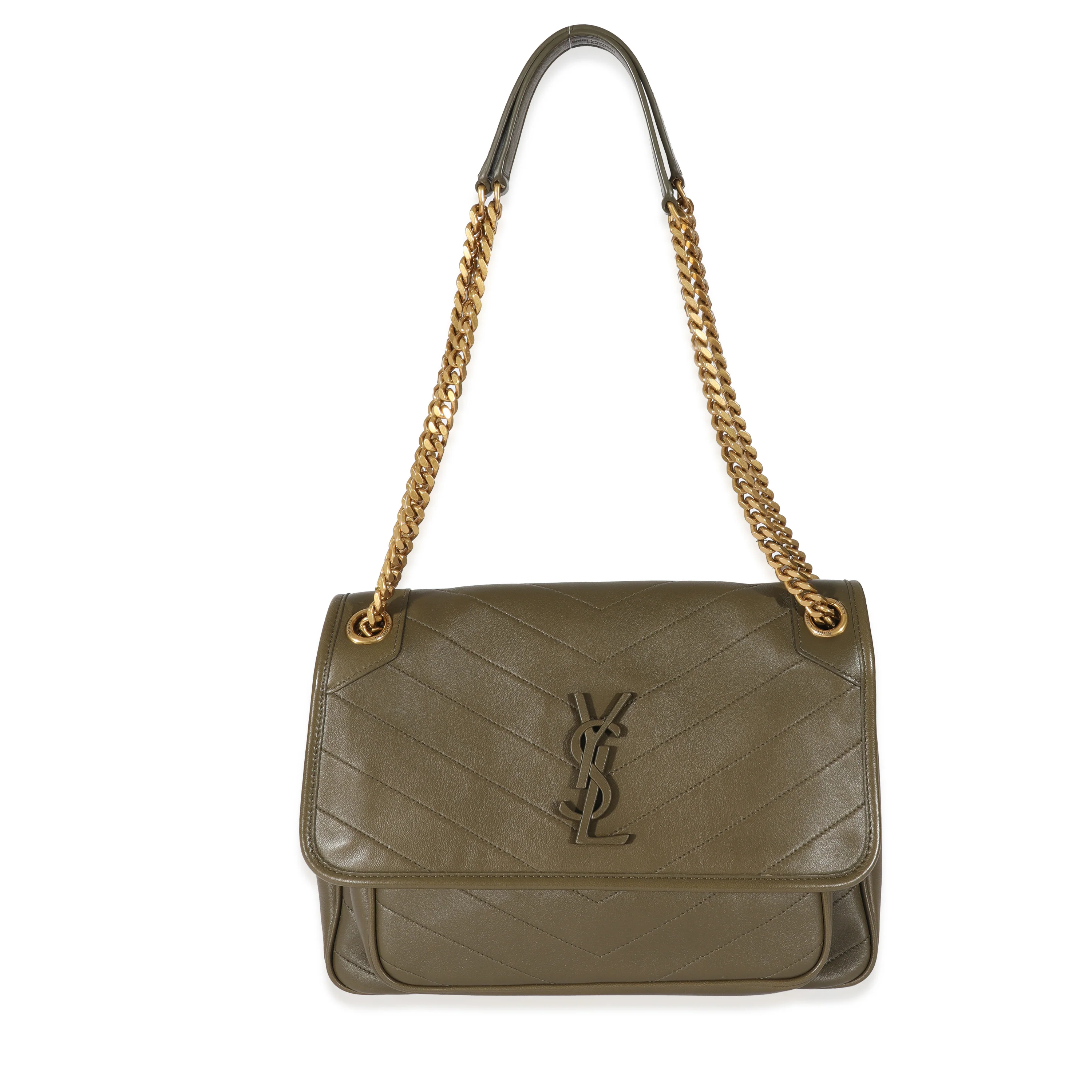 Saint Laurent Khaki Leather Medium Niki - Image 4