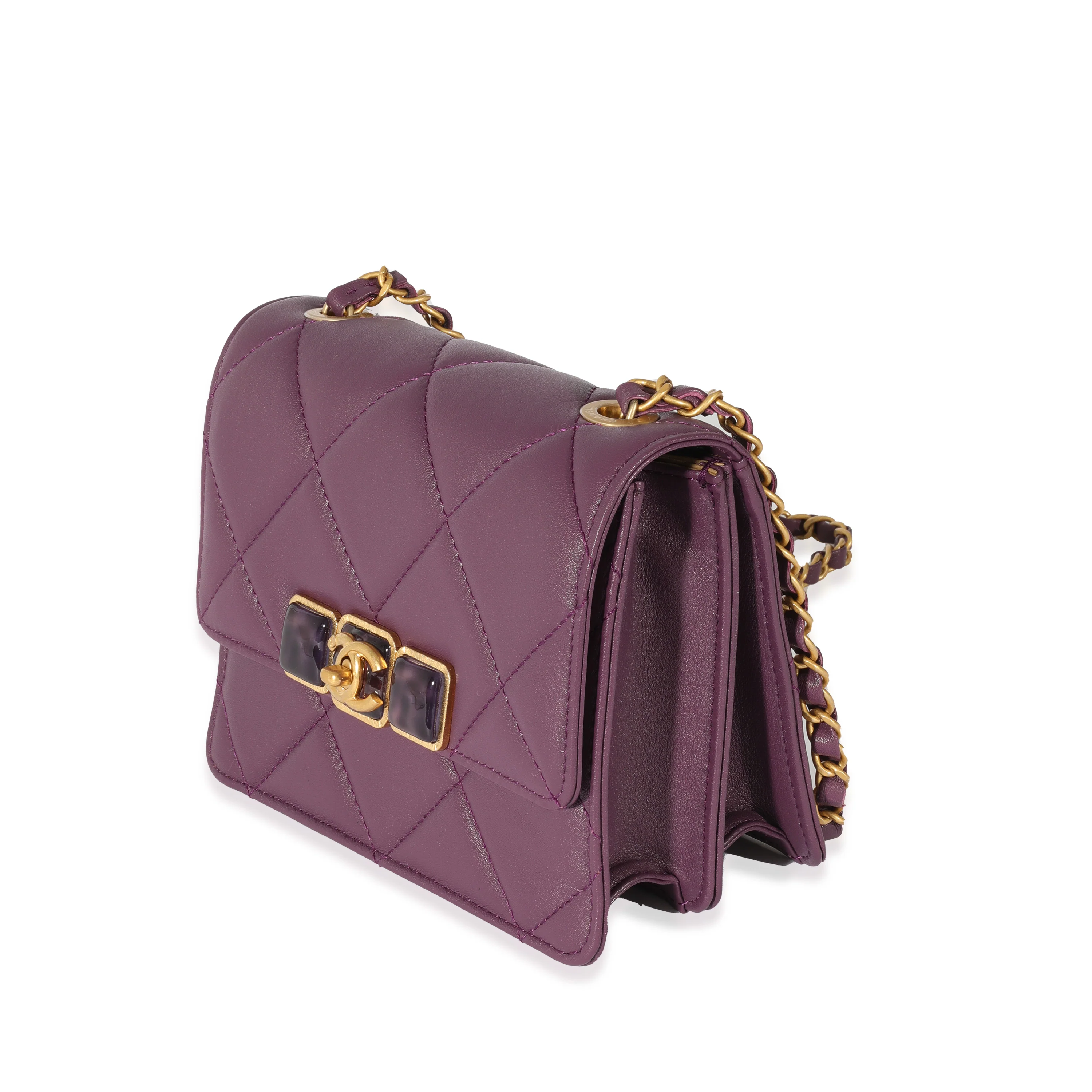Chanel 22A Purple Matelasse Calfskin Resin Flap Bag - Image 2