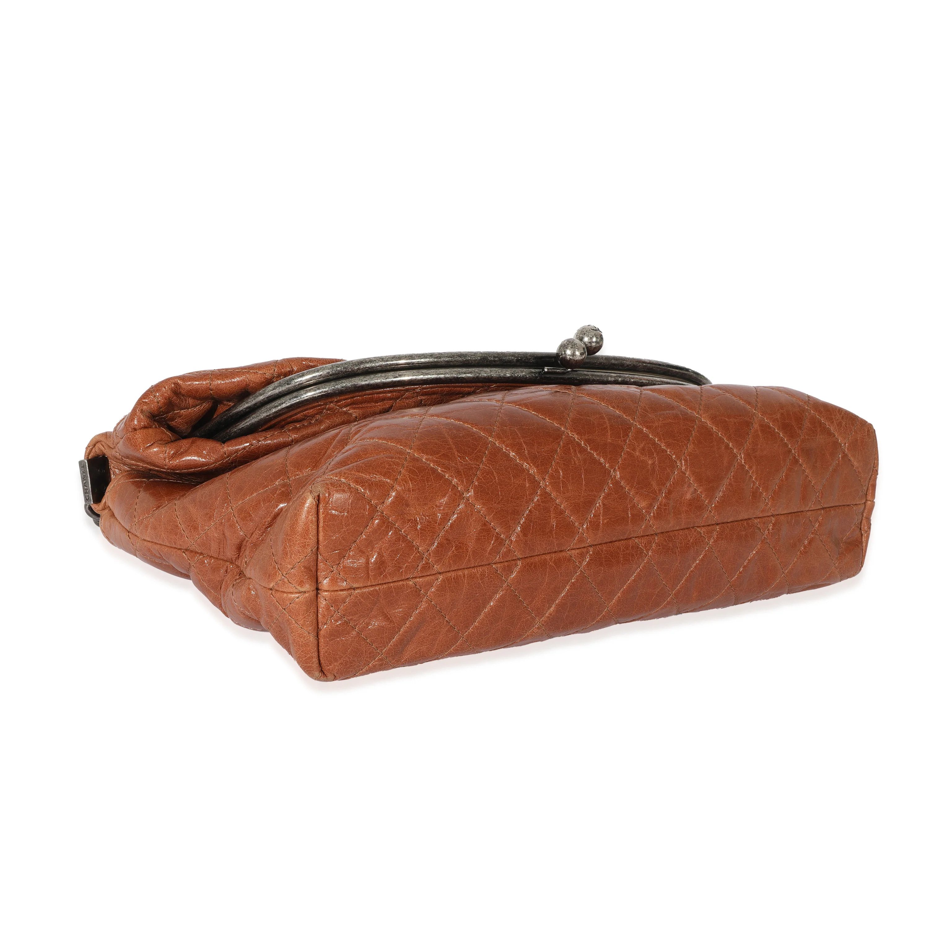 Chanel Brown Calfskin Tabatiere Kisslock Foldover Bag - Image 6