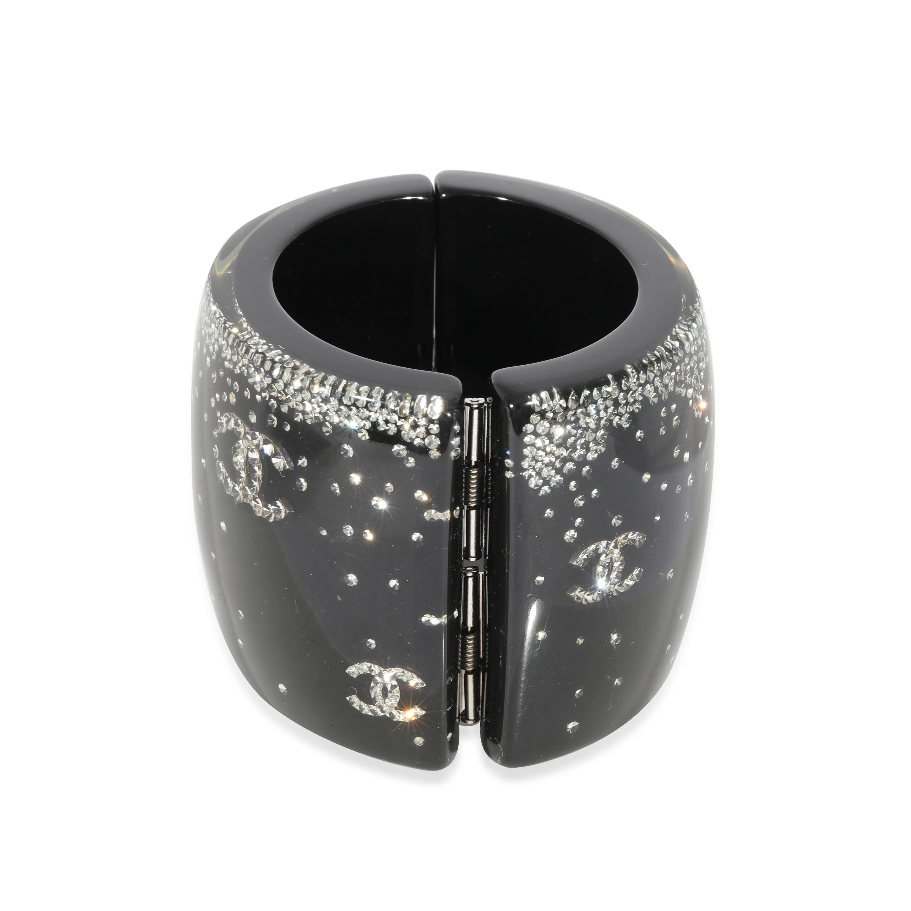 Chanel CC Strass & Black Resin 2 Wide Clamper Cuff, Magnetic Clasp - Image 2