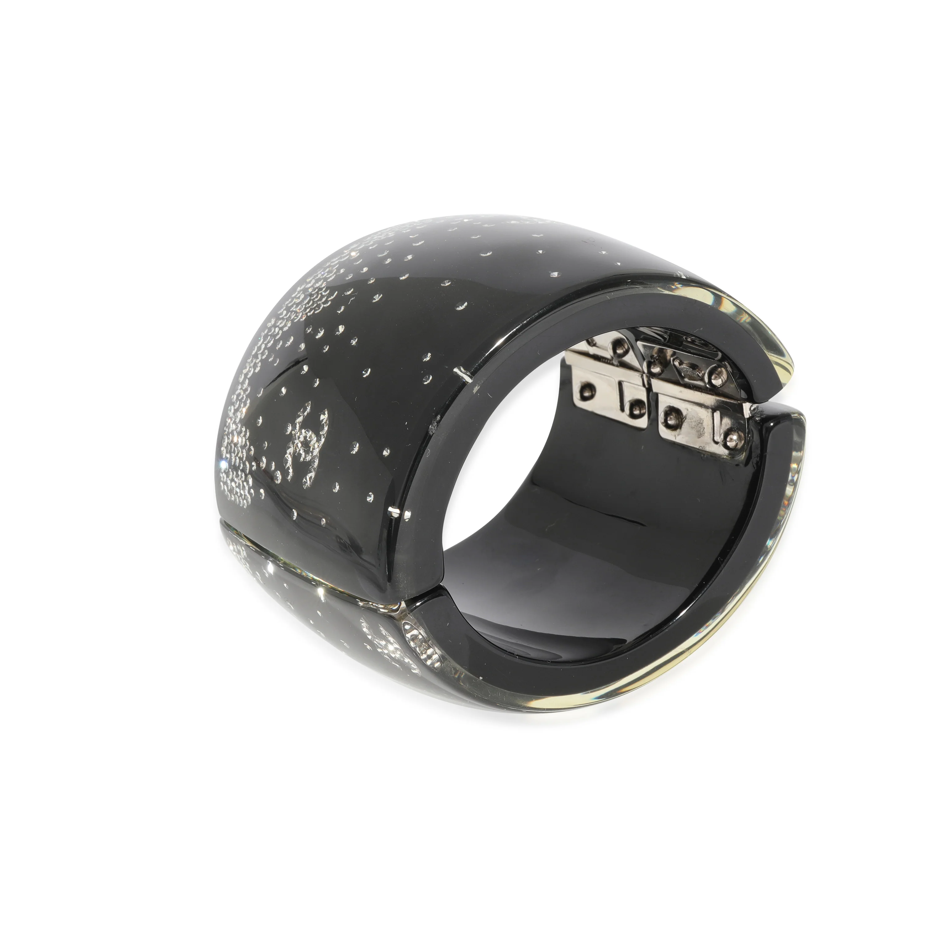 Chanel CC Strass & Black Resin 2 Wide Clamper Cuff, Magnetic Clasp - Image 3