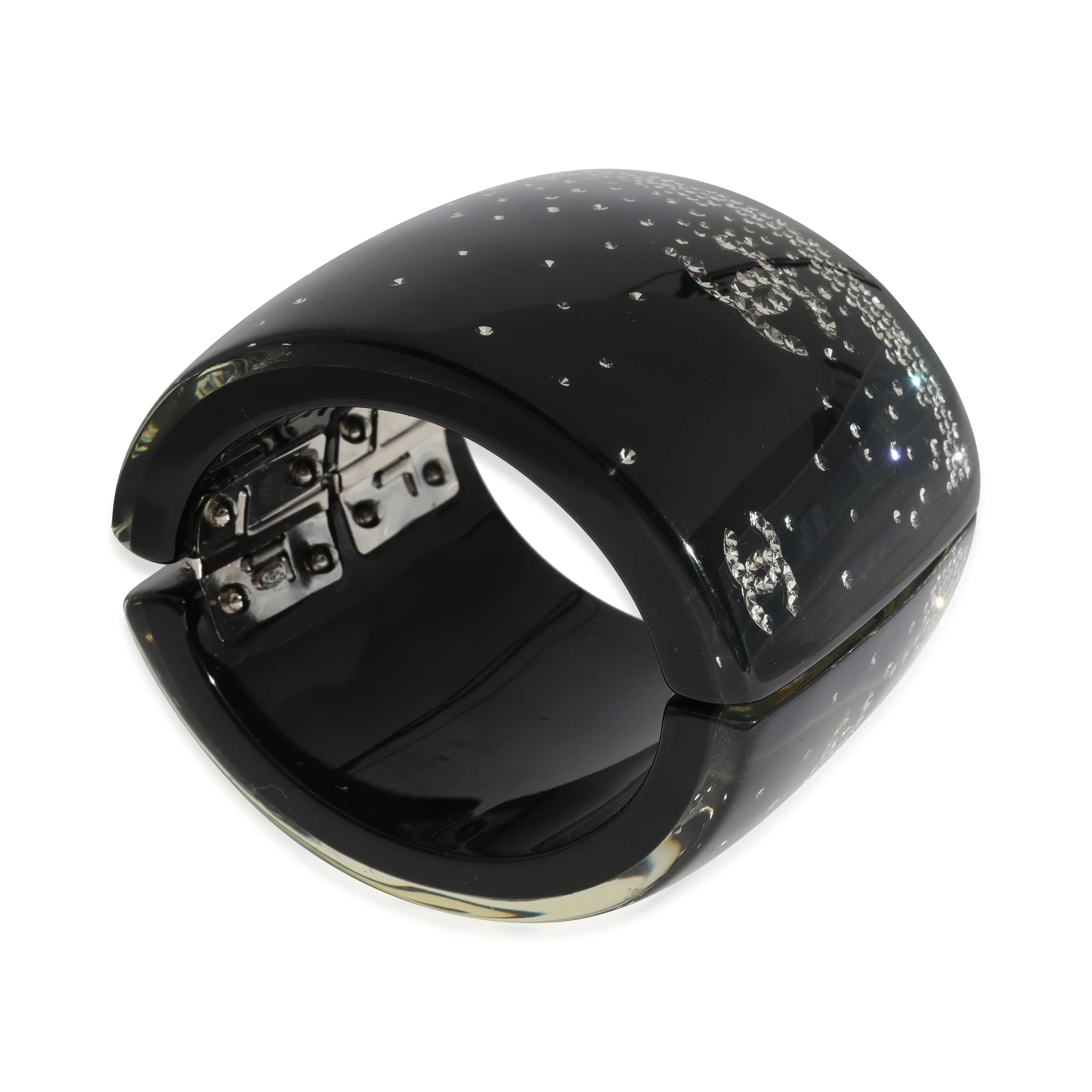 Chanel CC Strass & Black Resin 2 Wide Clamper Cuff, Magnetic Clasp - Image 4