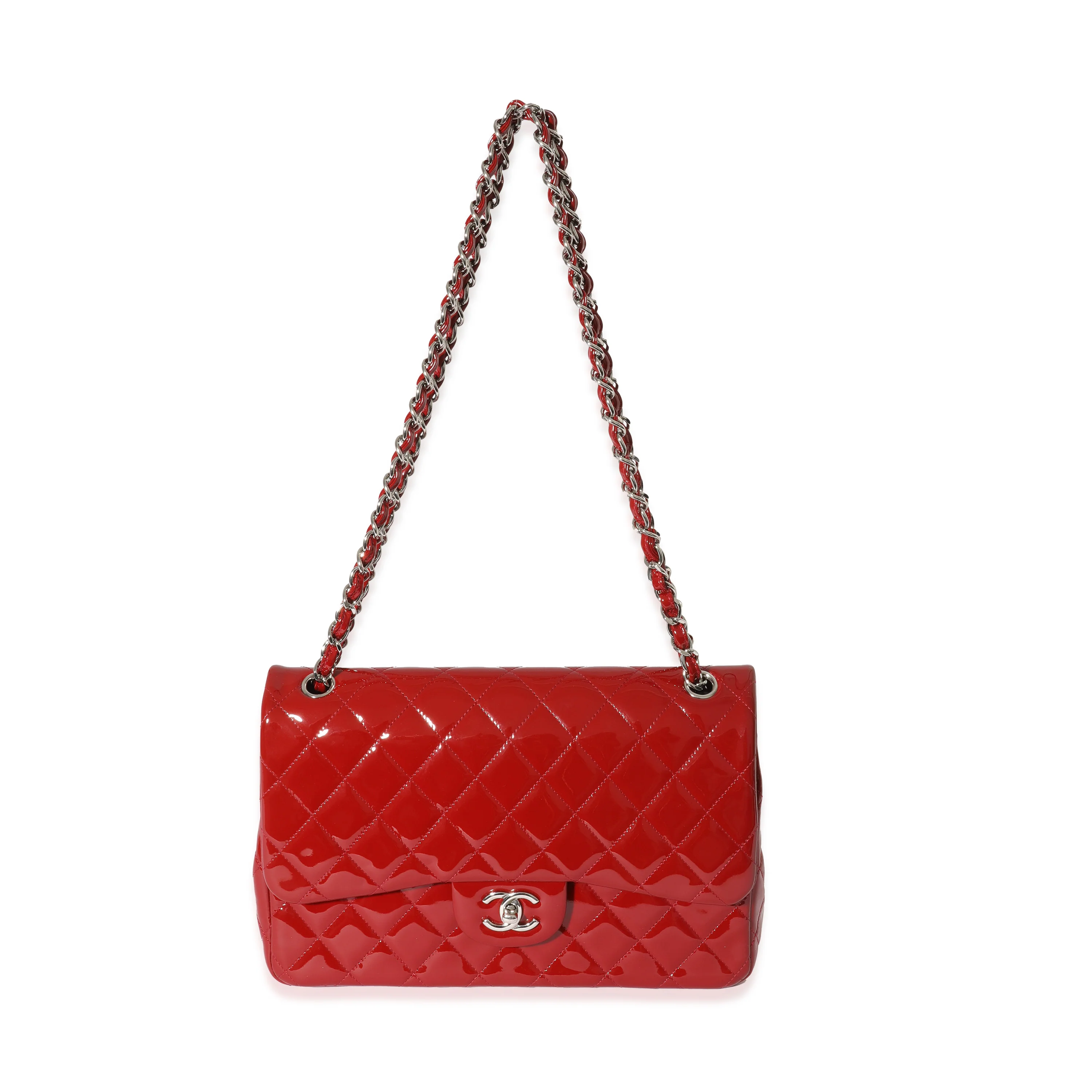 Chanel Red Quilted Patent Leather Jumbo Double Flap Bag - Image 4