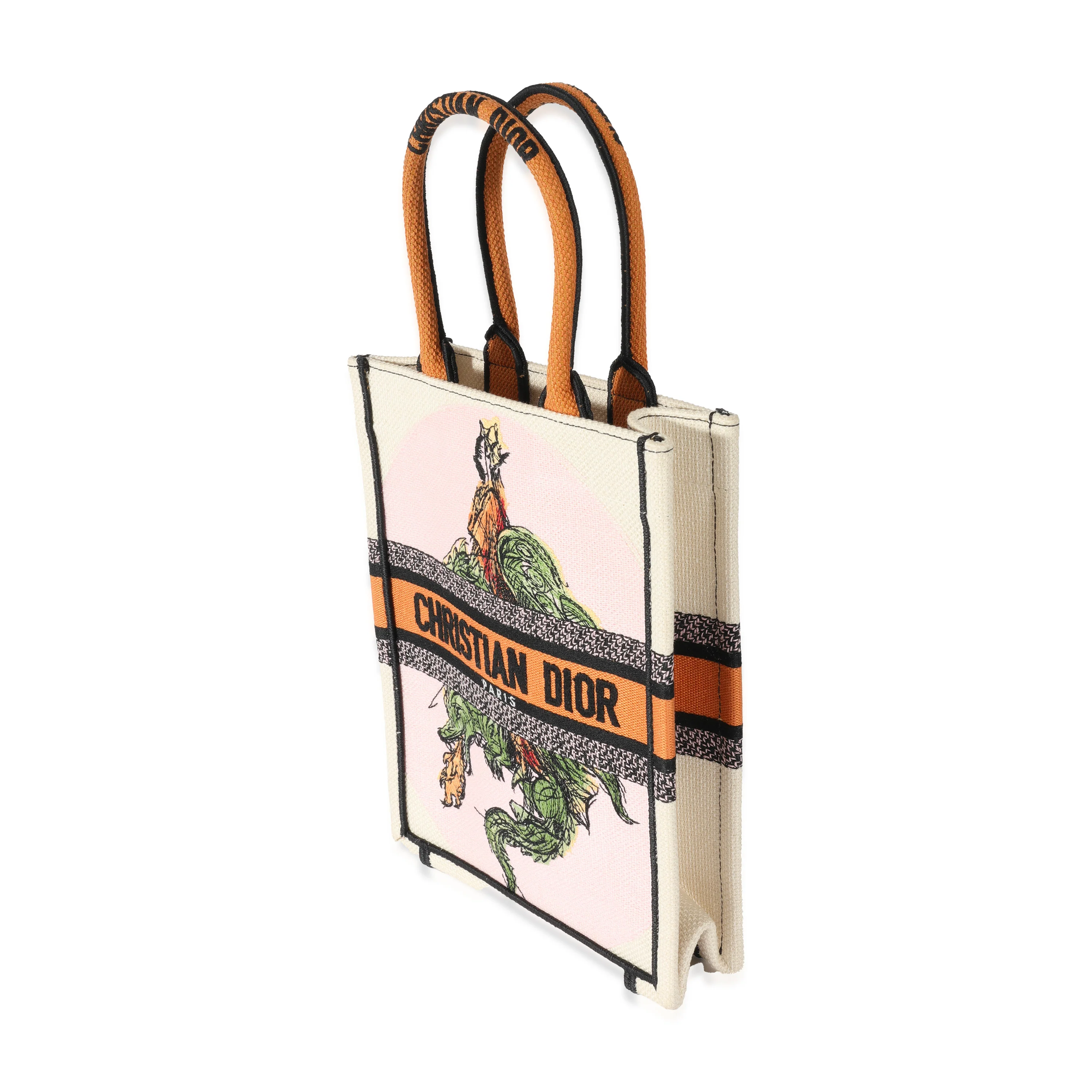 Christian Dior White and Multicolor Embroidery Vertical Book Tote - Image 2