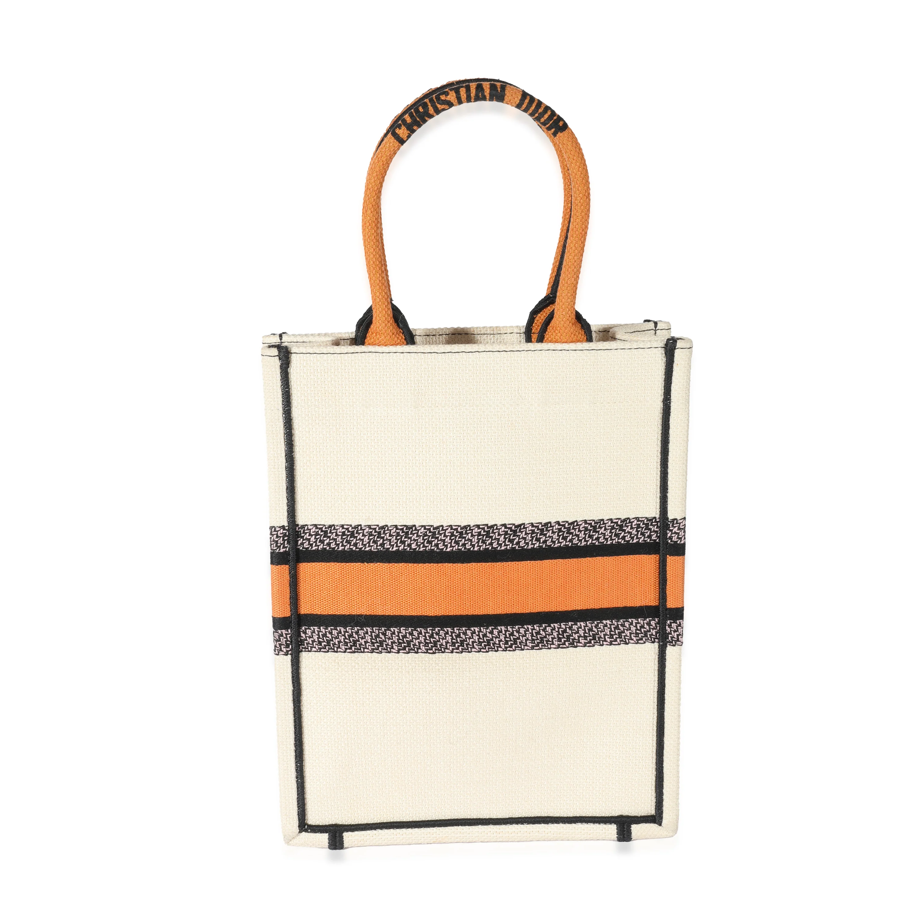 Christian Dior White and Multicolor Embroidery Vertical Book Tote - Image 3