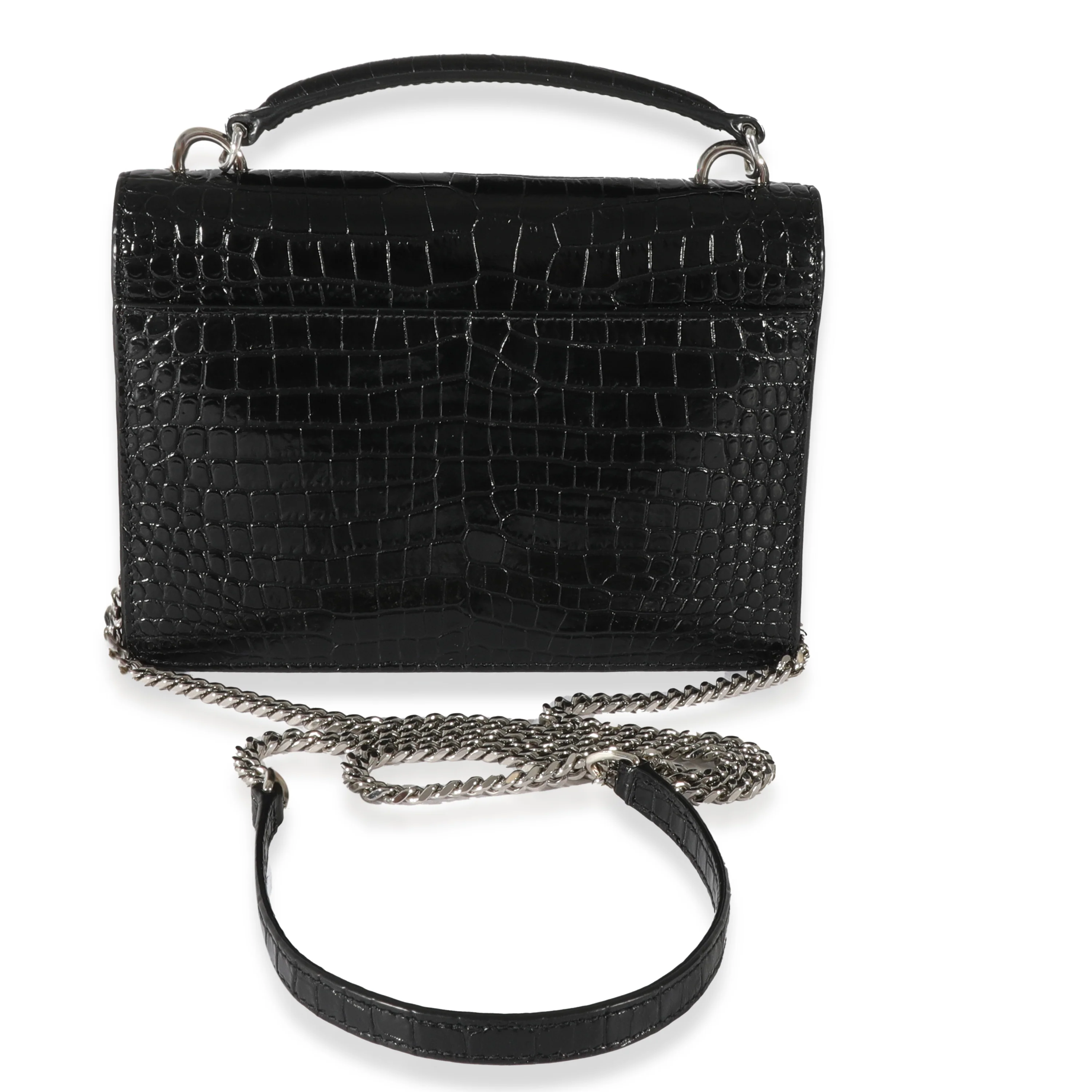 Saint Laurent Black Croc Embossed Small Sunset Chain Wallet - Image 3