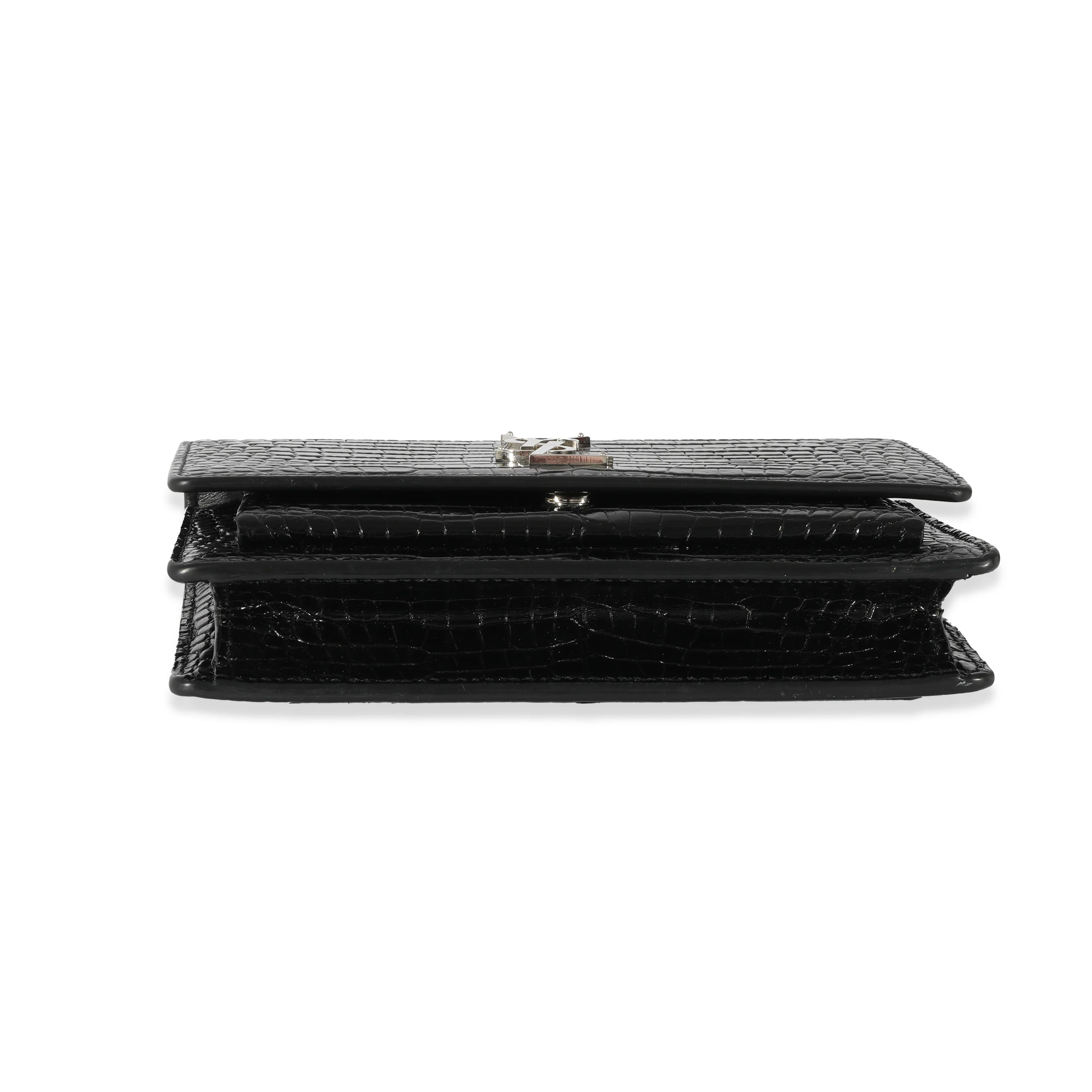 Saint Laurent Black Croc Embossed Small Sunset Chain Wallet - Image 5