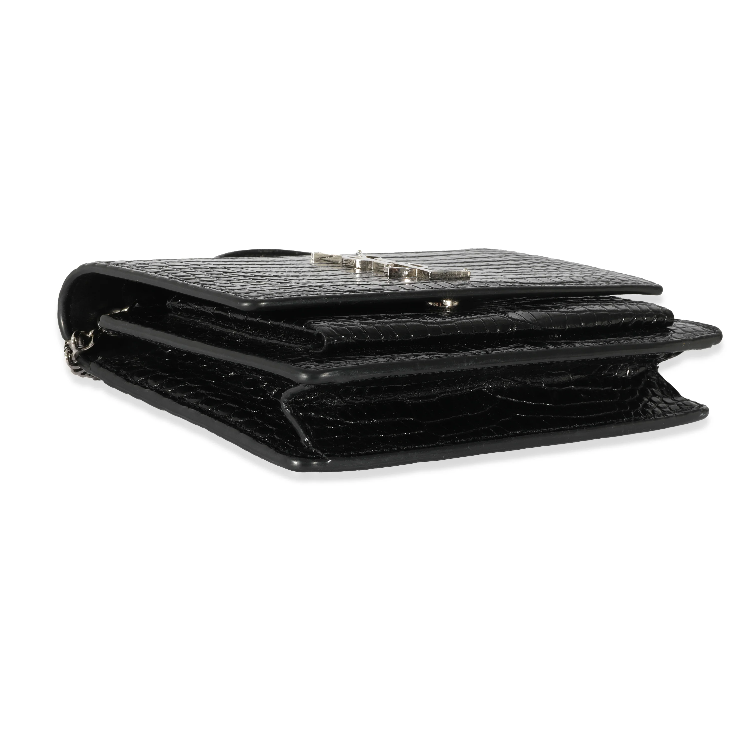 Saint Laurent Black Croc Embossed Small Sunset Chain Wallet - Image 6