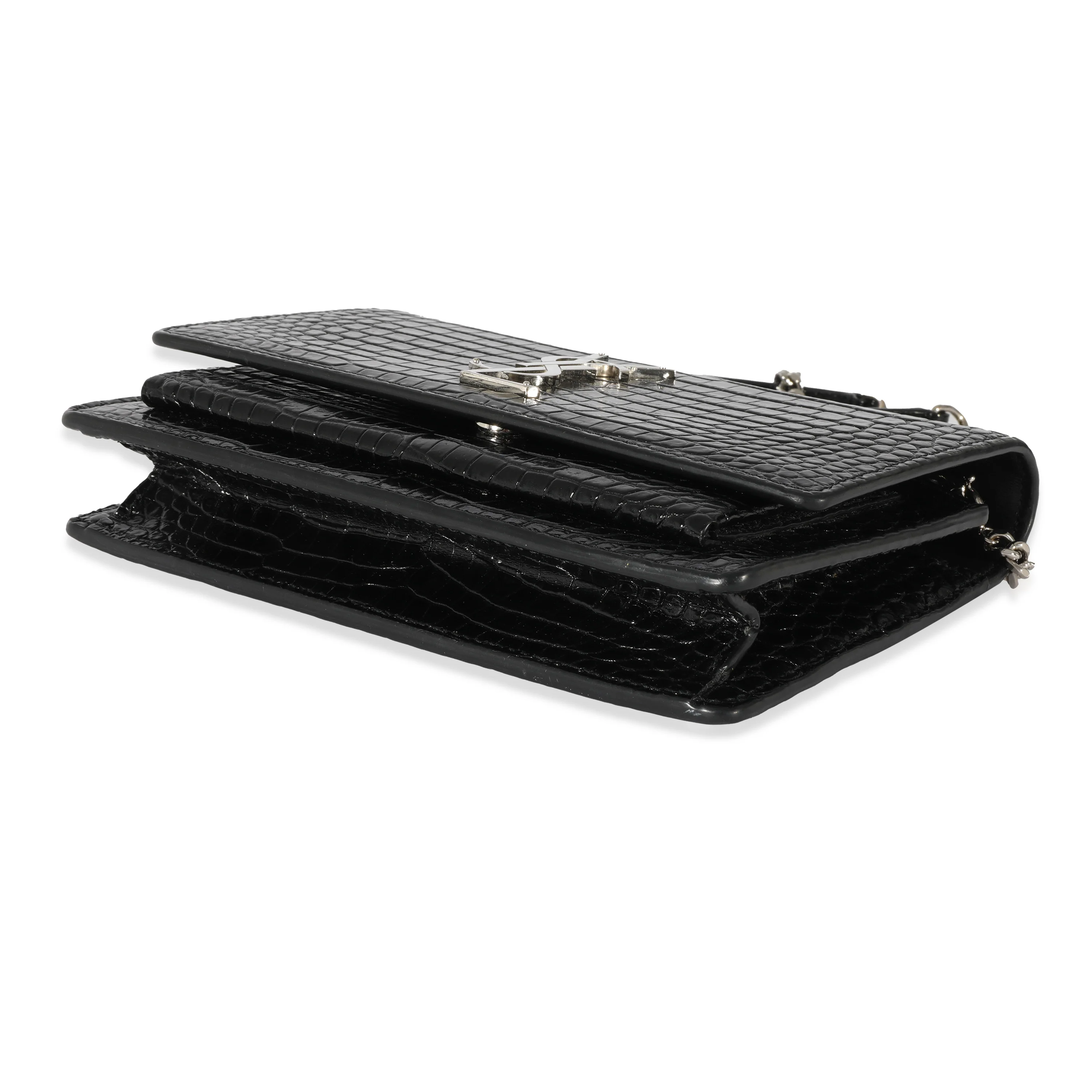 Saint Laurent Black Croc Embossed Small Sunset Chain Wallet - Image 7