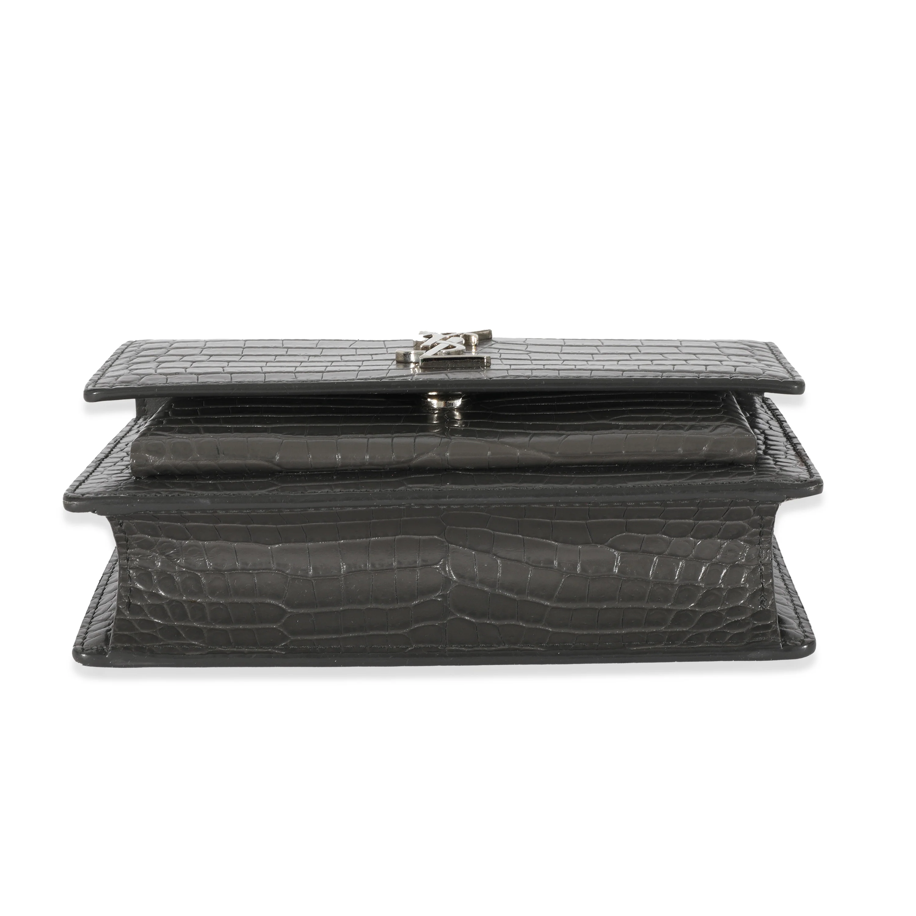Saint Laurent Grey Croc Embossed Leather Mini Sunset Chain Bag - Image 5
