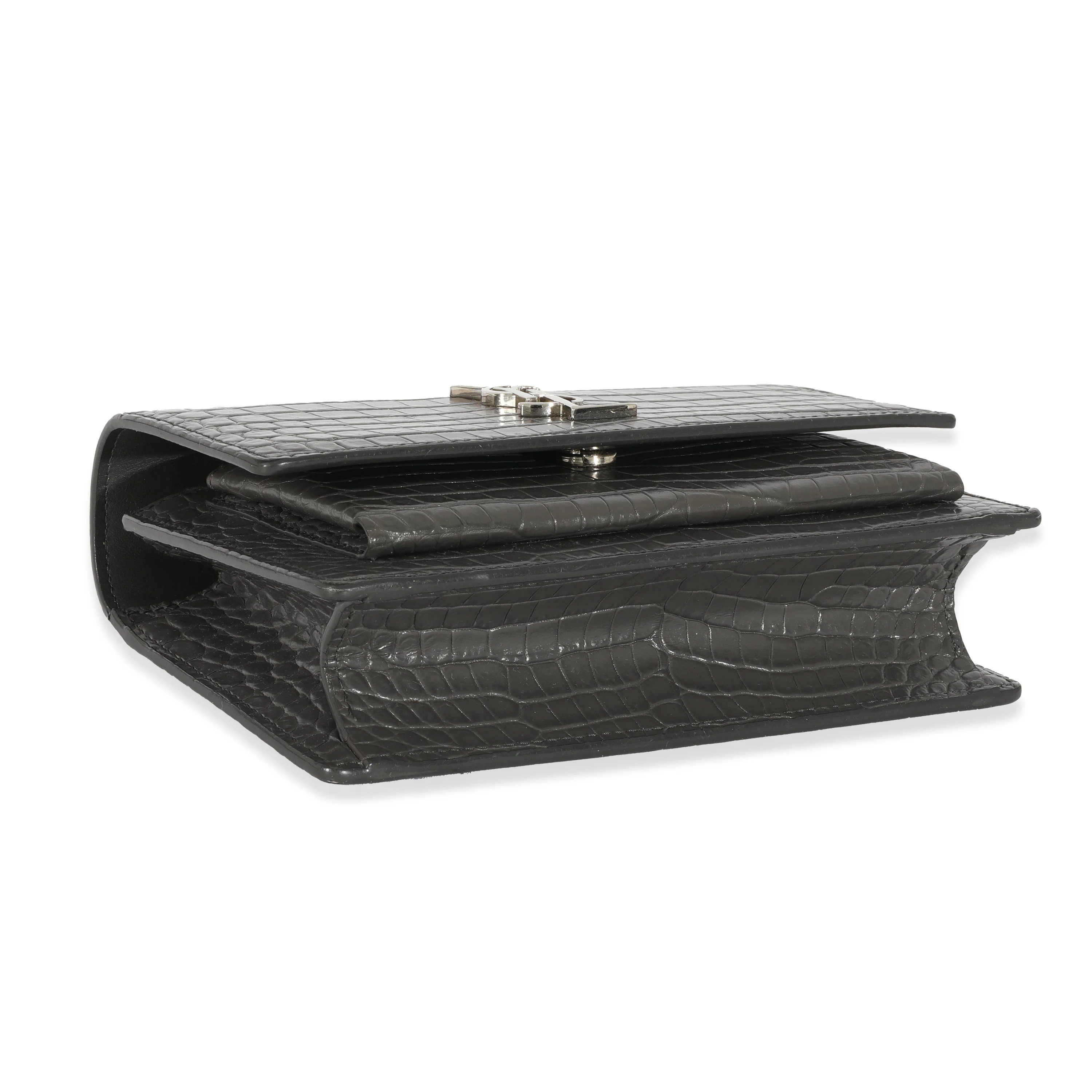 Saint Laurent Grey Croc Embossed Leather Mini Sunset Chain Bag - Image 6