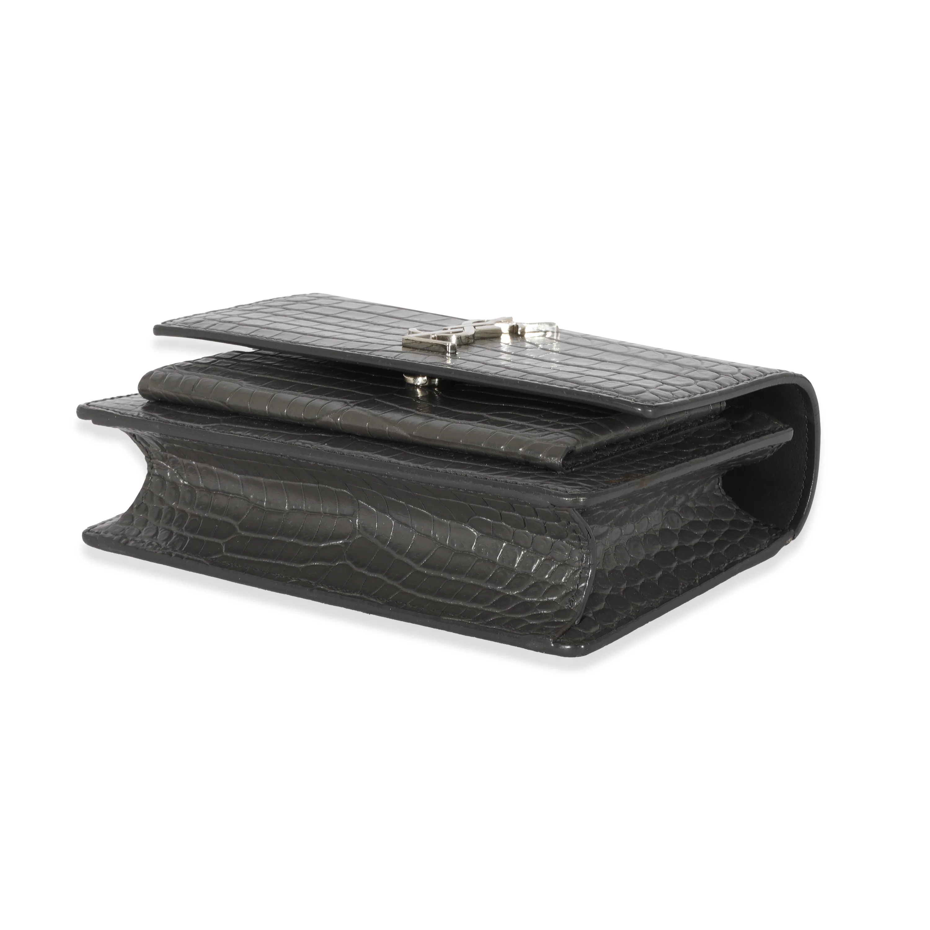 Saint Laurent Grey Croc Embossed Leather Mini Sunset Chain Bag - Image 7