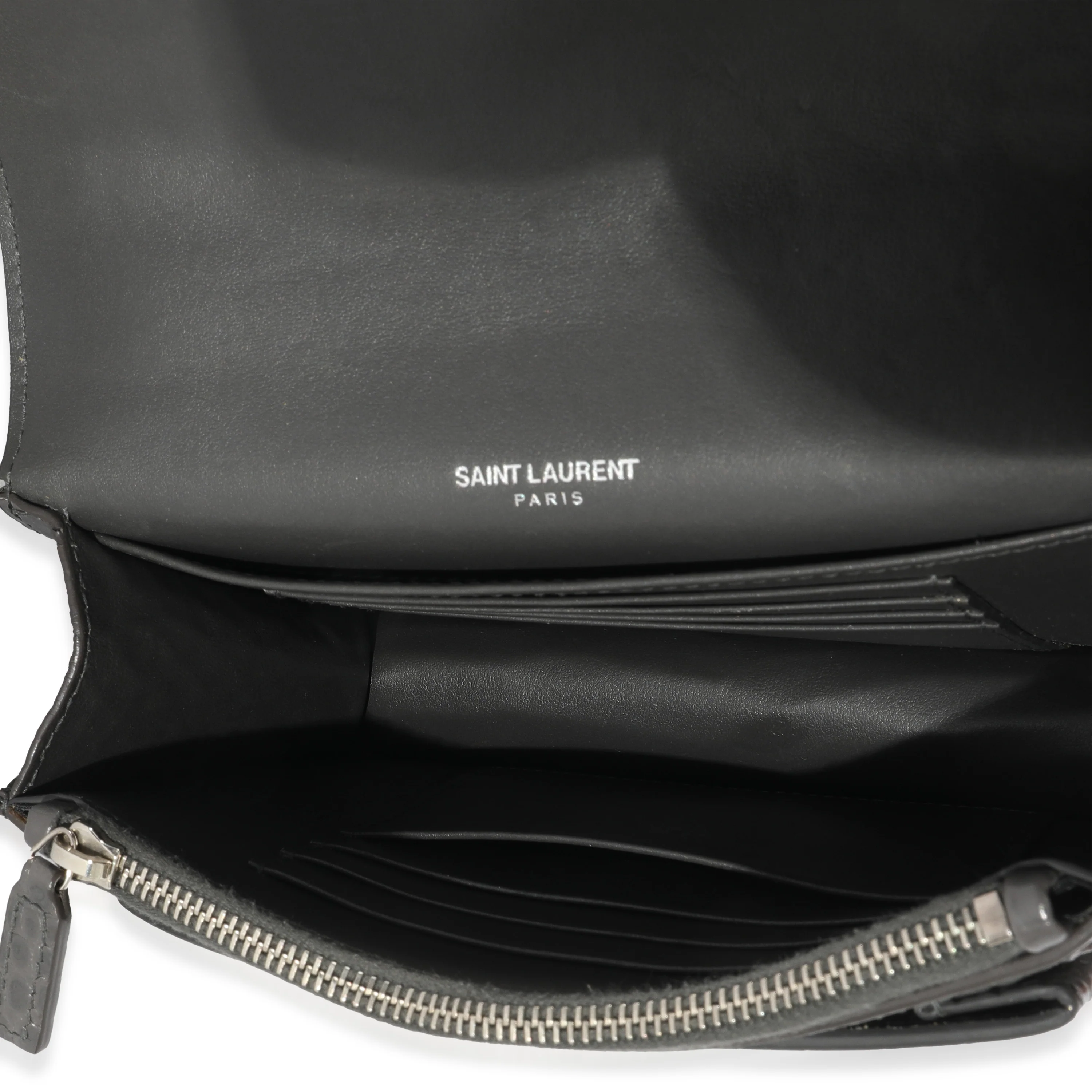 Saint Laurent Grey Croc Embossed Leather Mini Sunset Chain Bag - Image 8