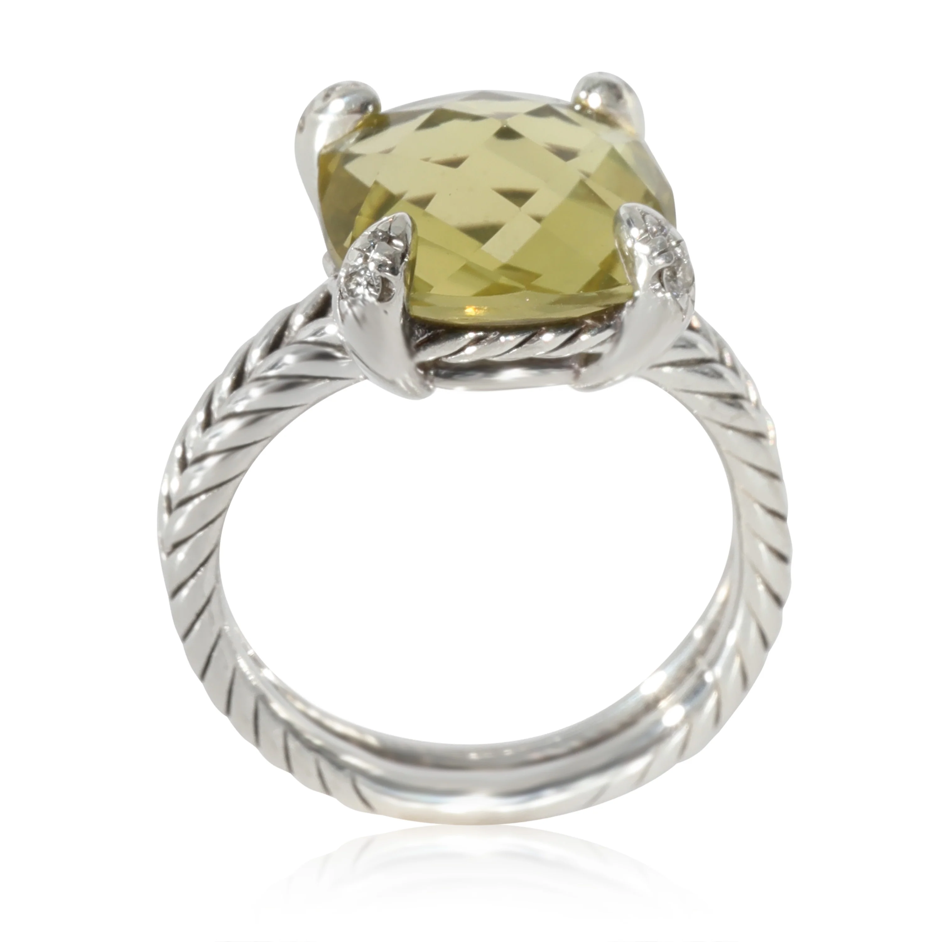 David Yurman Chatelaine Prasiolite Diamond Ring in Sterling Silver 0.05 CTW - Image 3