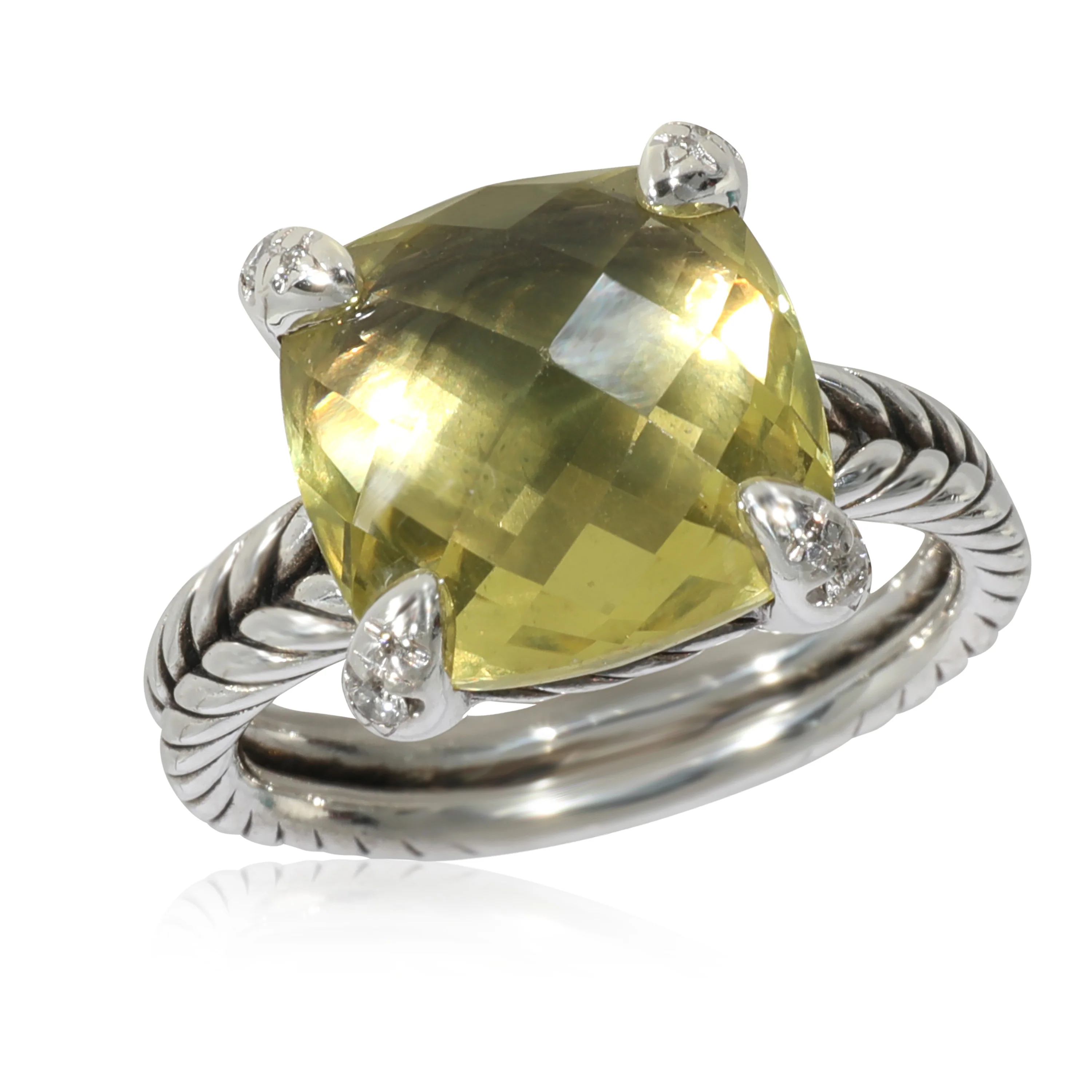 David Yurman Chatelaine Prasiolite Diamond Ring in Sterling Silver 0.05 CTW - Image 6