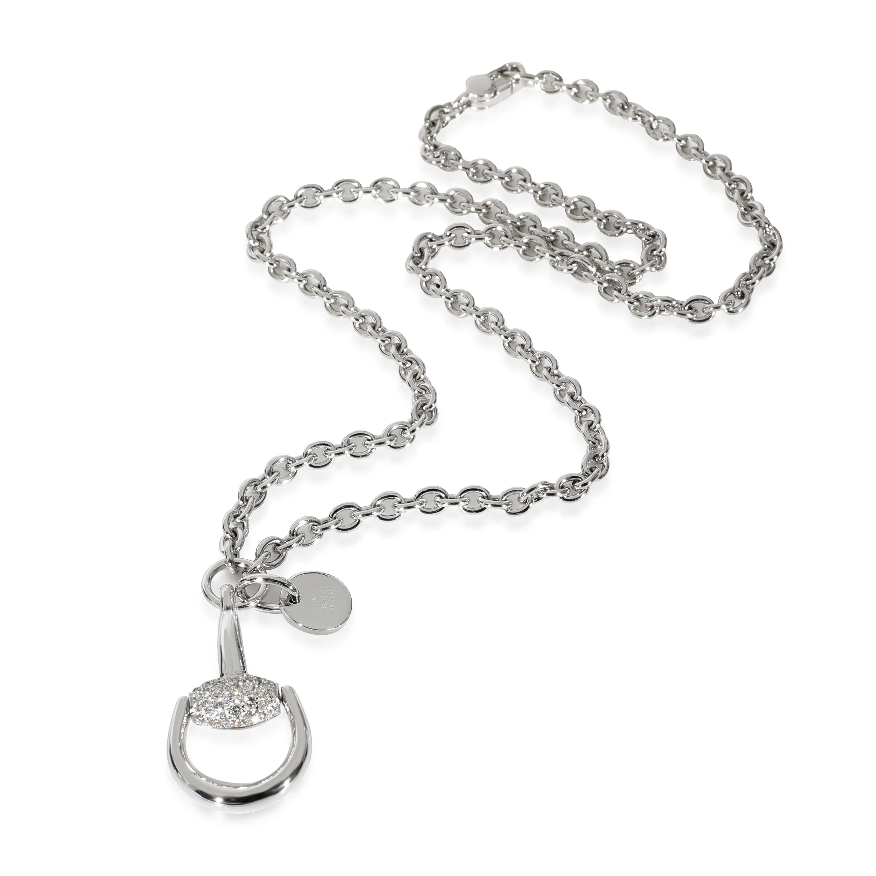Gucci Horsebit Motif Diamond Pendant Necklace in 18k White Gold 0.39 CTW - Image 2