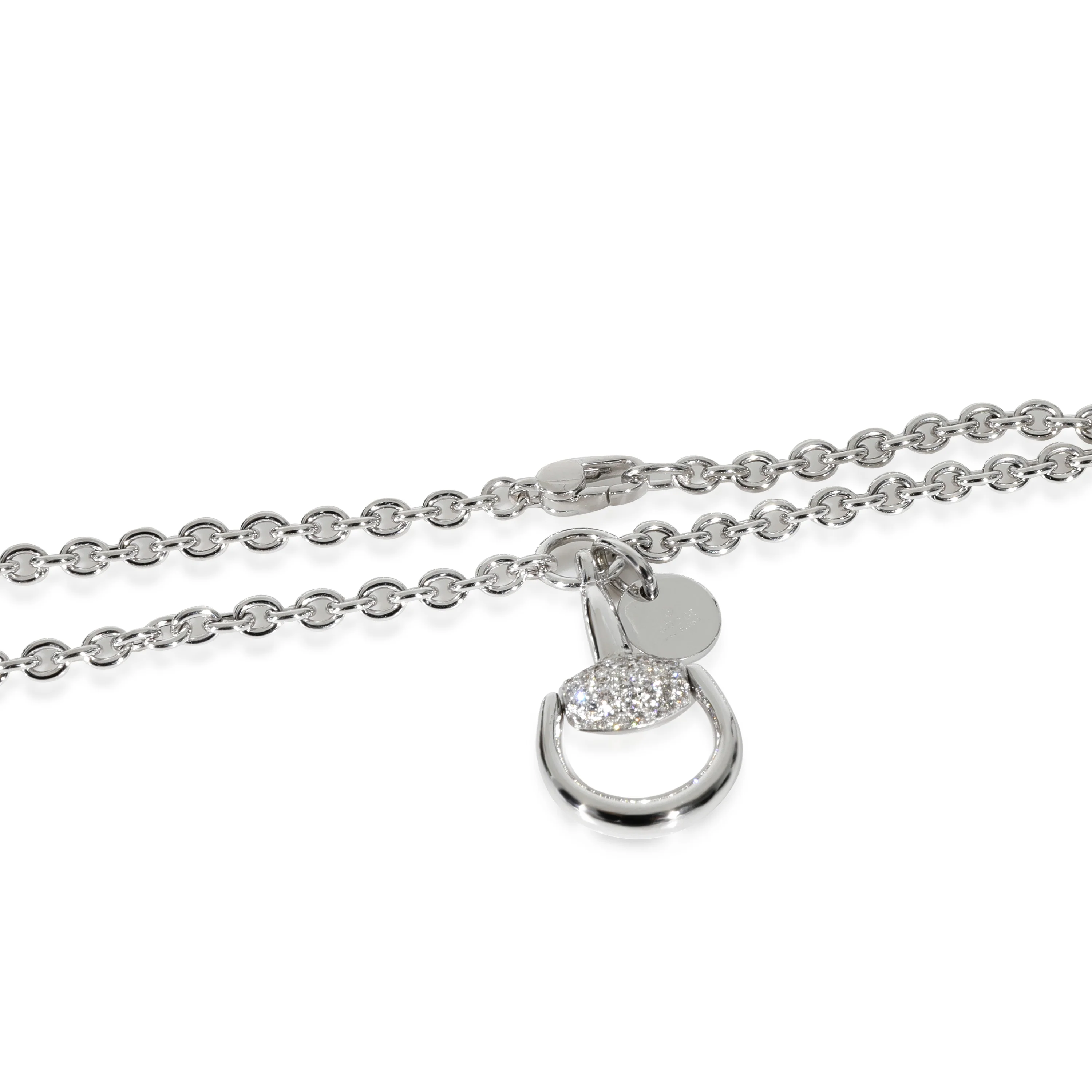 Gucci Horsebit Motif Diamond Pendant Necklace in 18k White Gold 0.39 CTW - Image 3