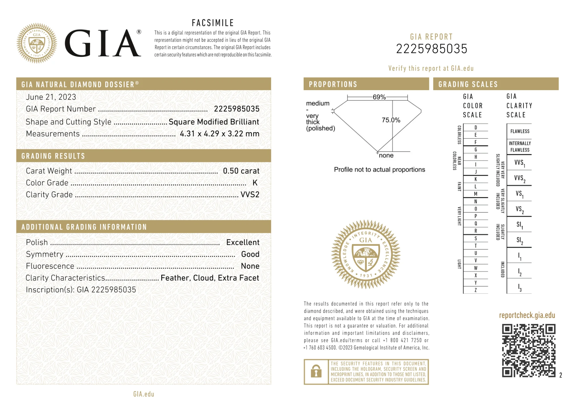 GIA Certified 0.50 Ct Princess cut K VVS2 Loose Diamond - Image 2