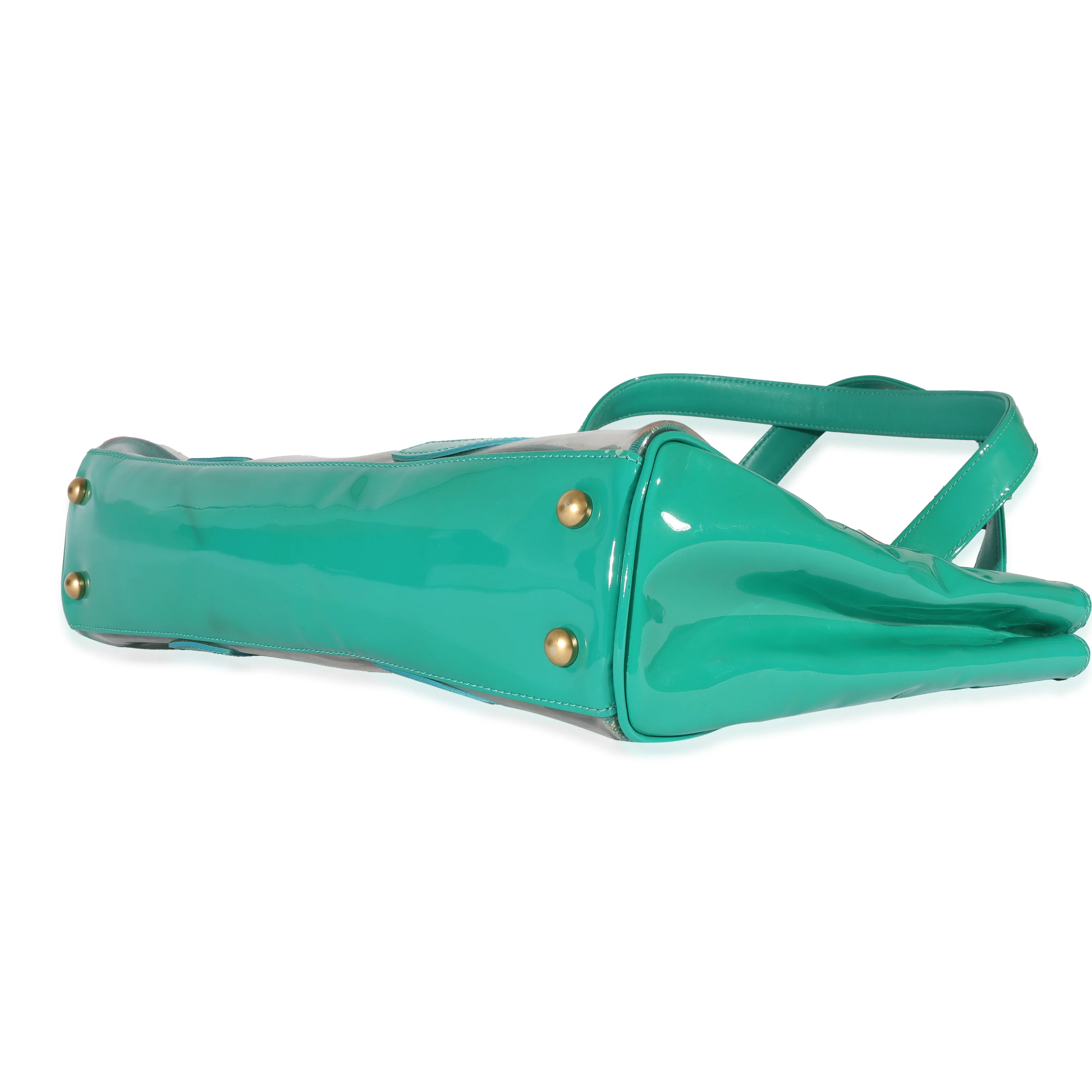 Teal Vinyl Patent Triple CC Tote - Image 6