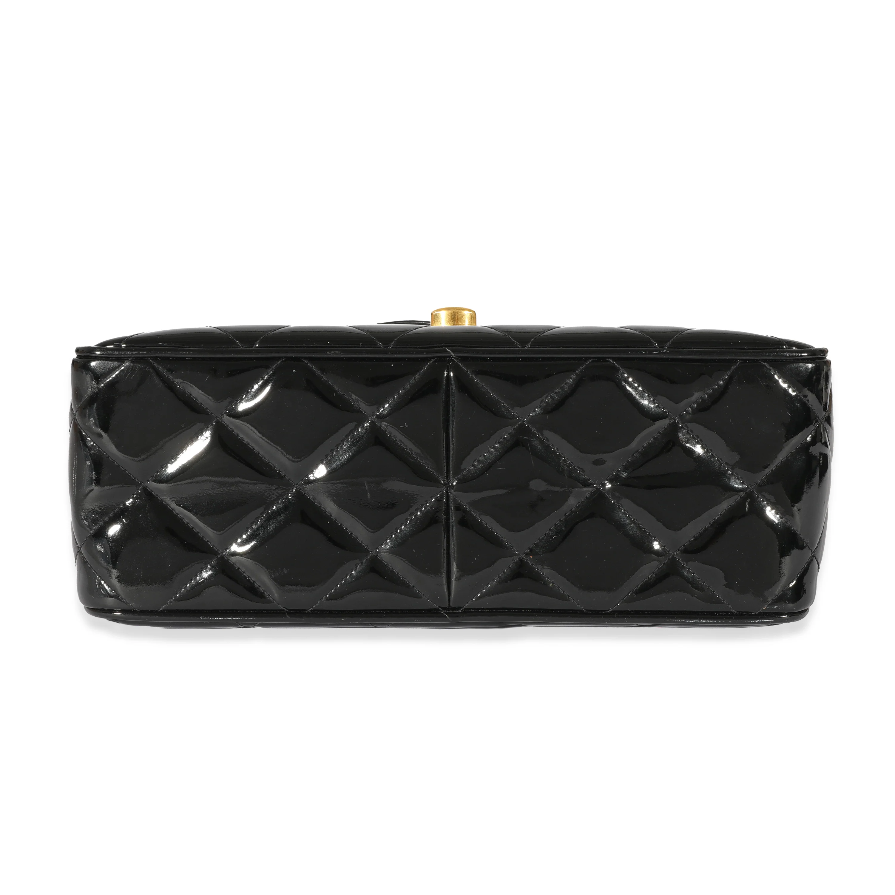 Chanel Black Patent Vintage XL CC Quilted Square Flap Bag - Image 5