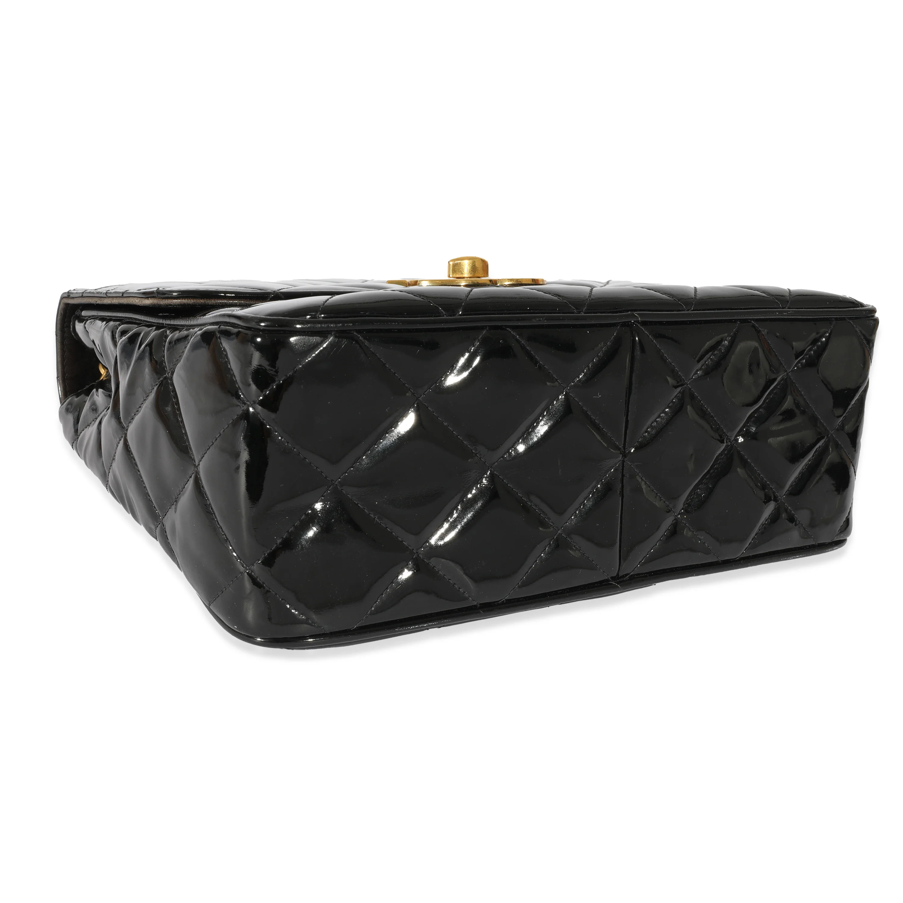 Chanel Black Patent Vintage XL CC Quilted Square Flap Bag - Image 6