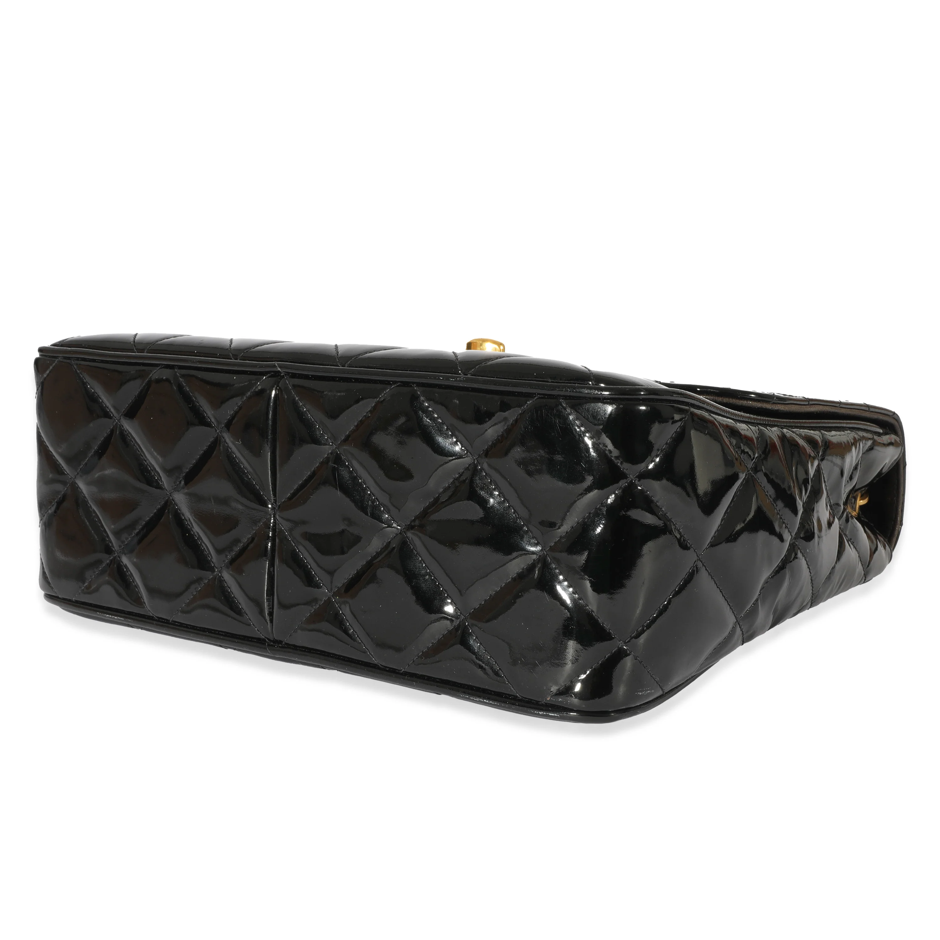 Chanel Black Patent Vintage XL CC Quilted Square Flap Bag - Image 7