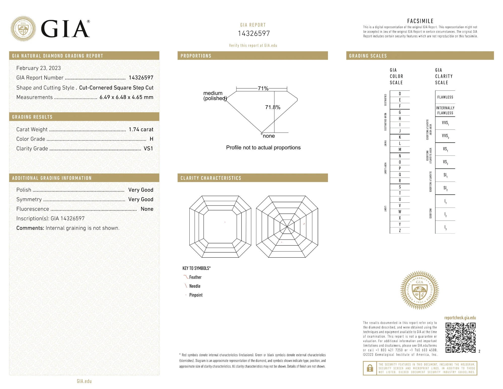 GIA Certified 1.74 Ct Asscher cut H VS1 Loose Diamond - Image 2
