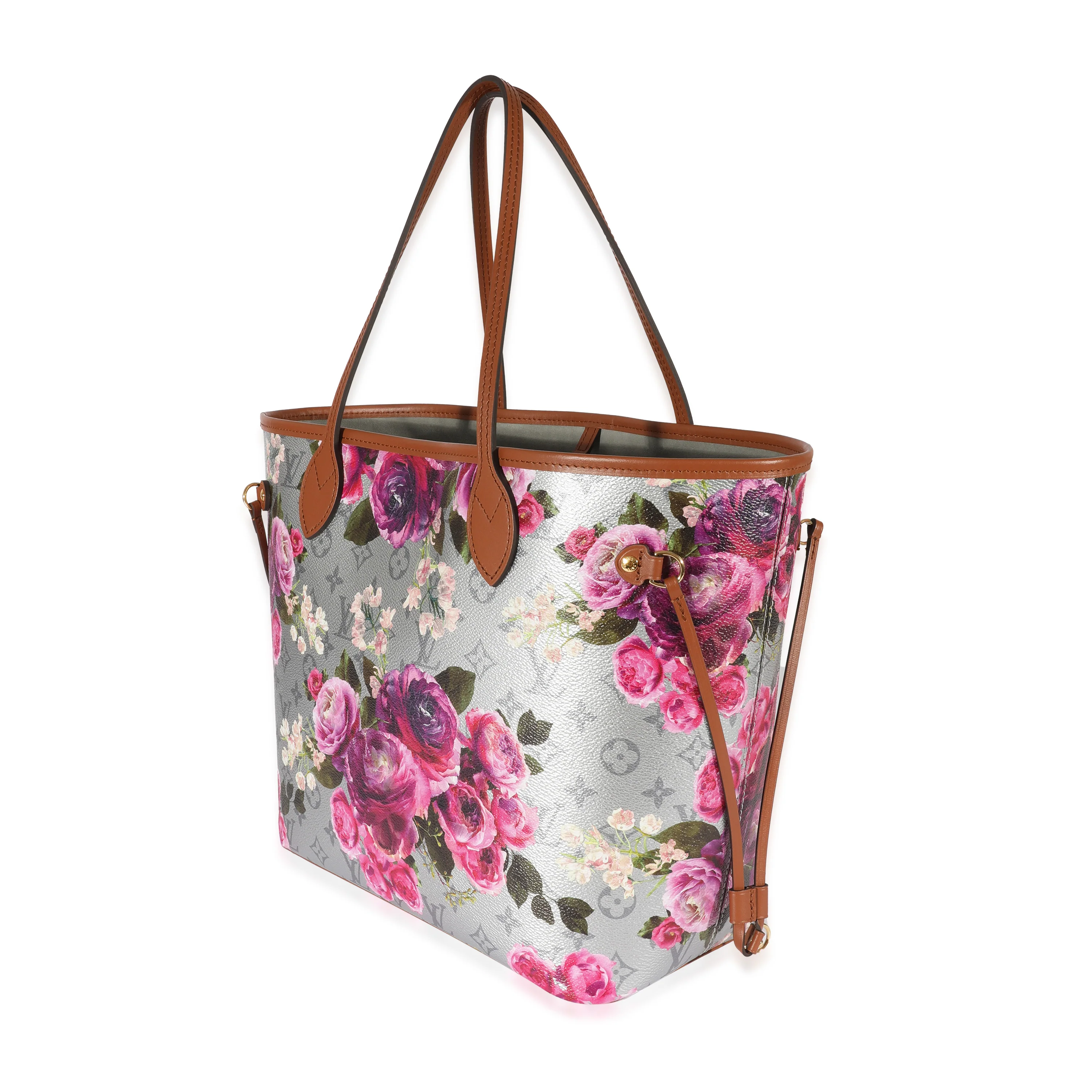Grey Pink Metallic Monogram Garden Neverfull MM - Image 2