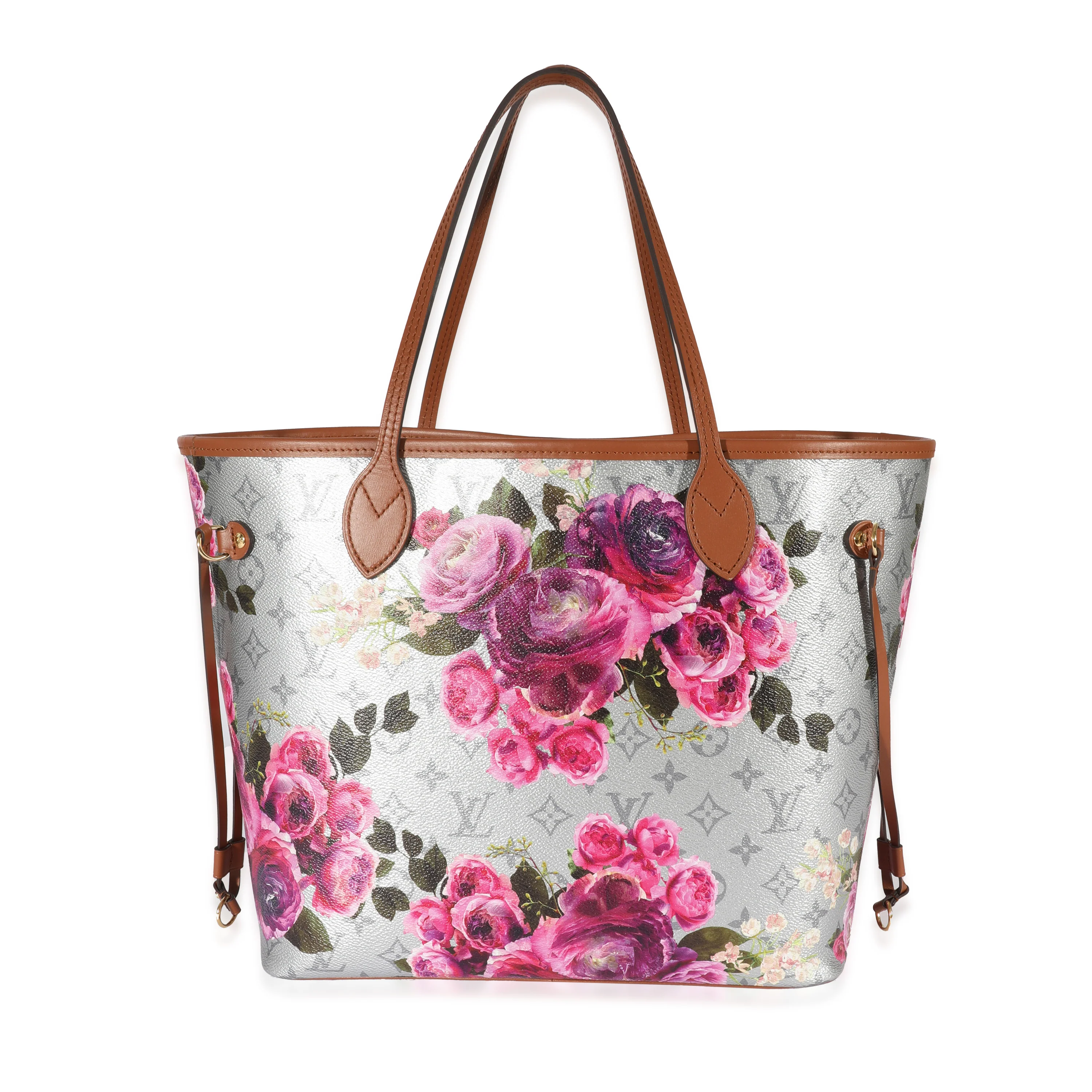 Grey Pink Metallic Monogram Garden Neverfull MM - Image 3