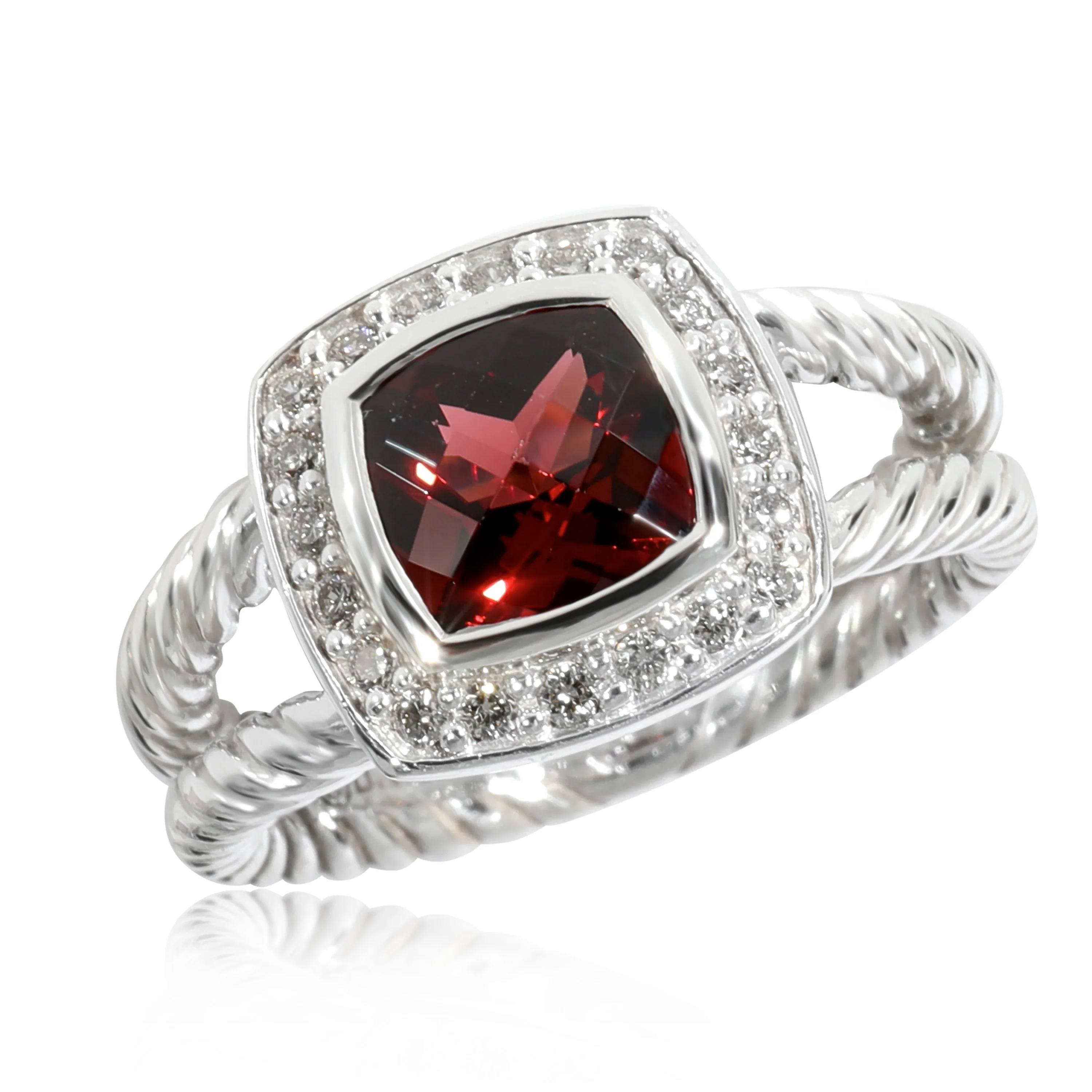 David Yurman Albion Garnet Diamond  Ring in Sterling Silver 0.17 CTW - Image 3