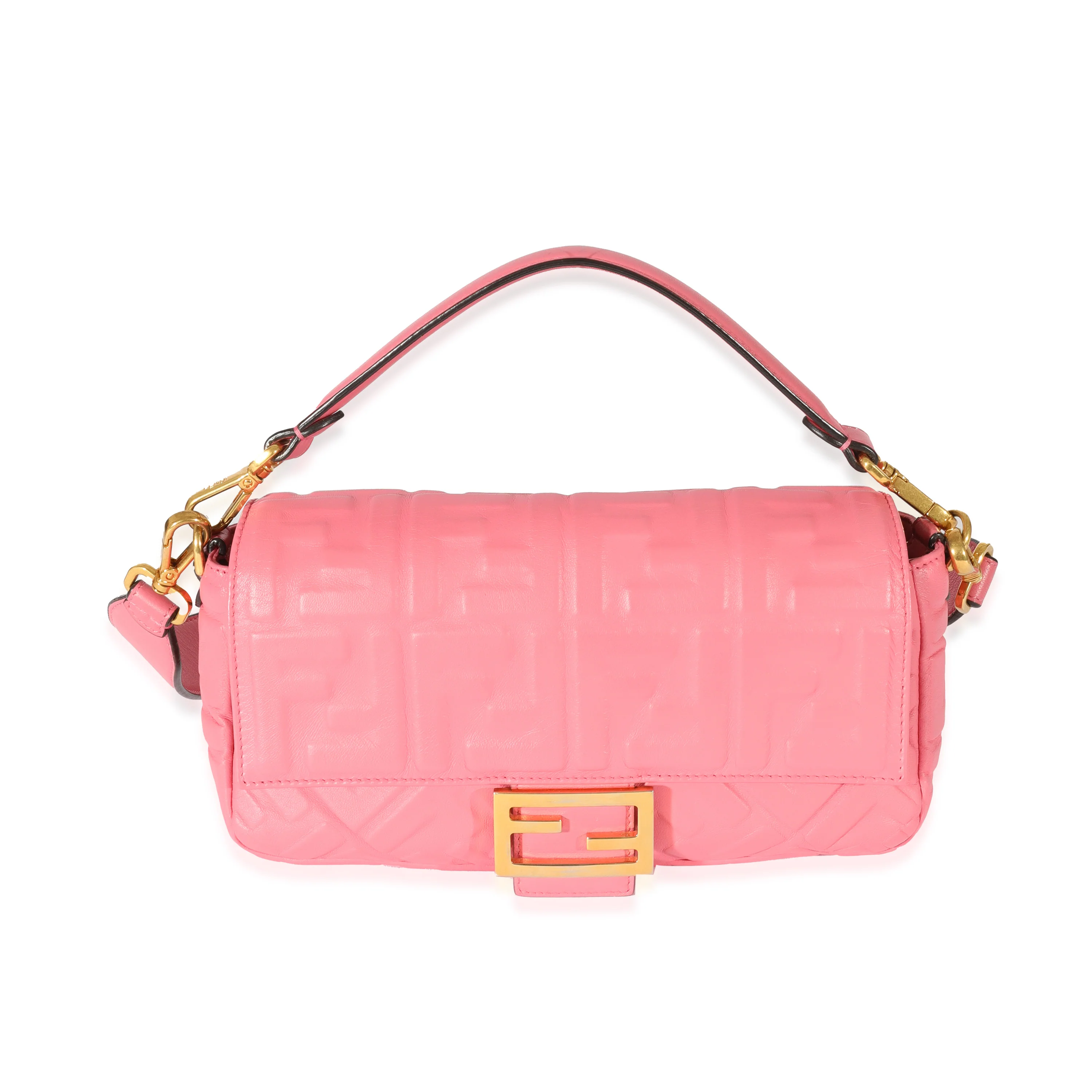 Fendi Pink Nappa Zucca Medium Baguette NM