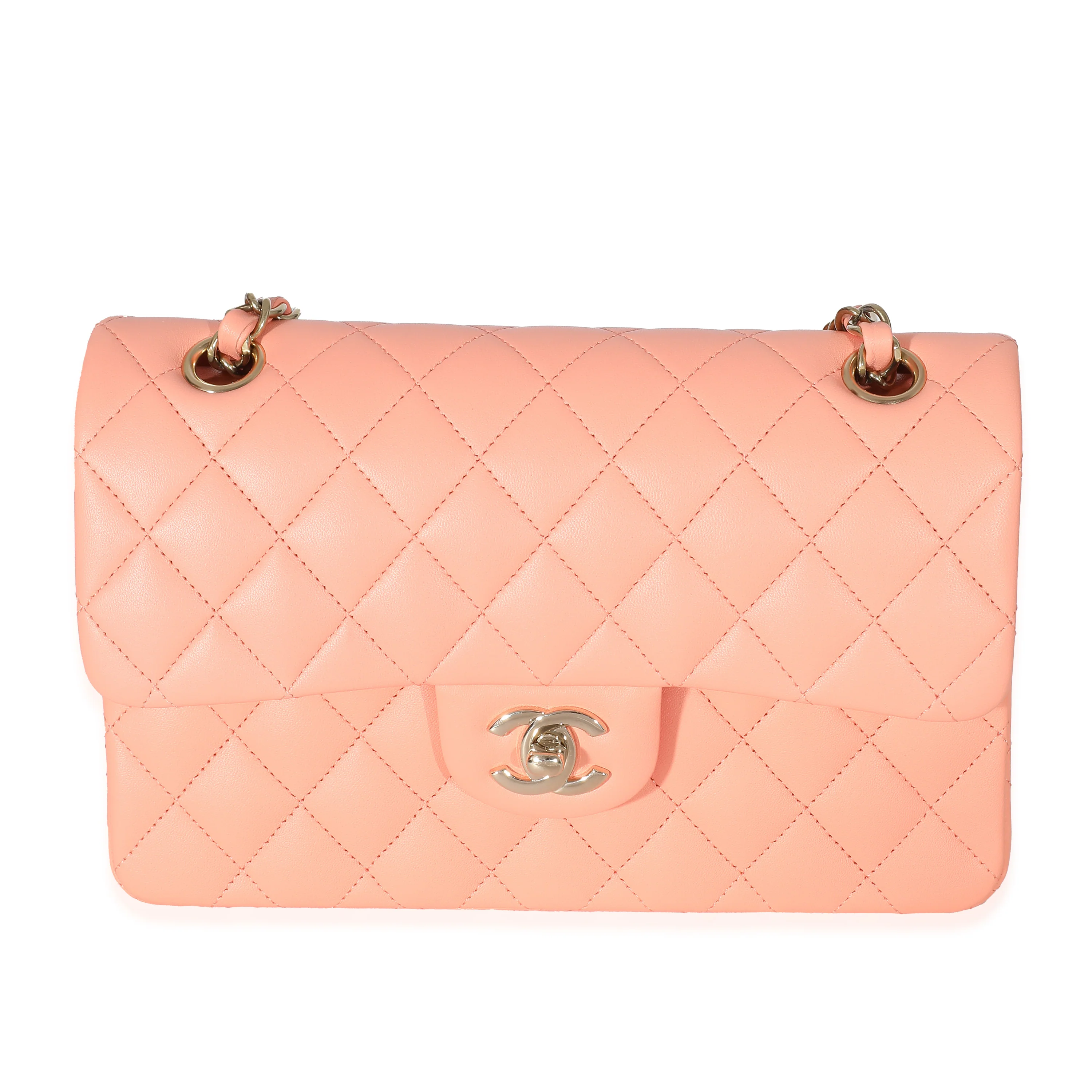 Chanel 23C Light Orange Leather Small Classic Double Flap