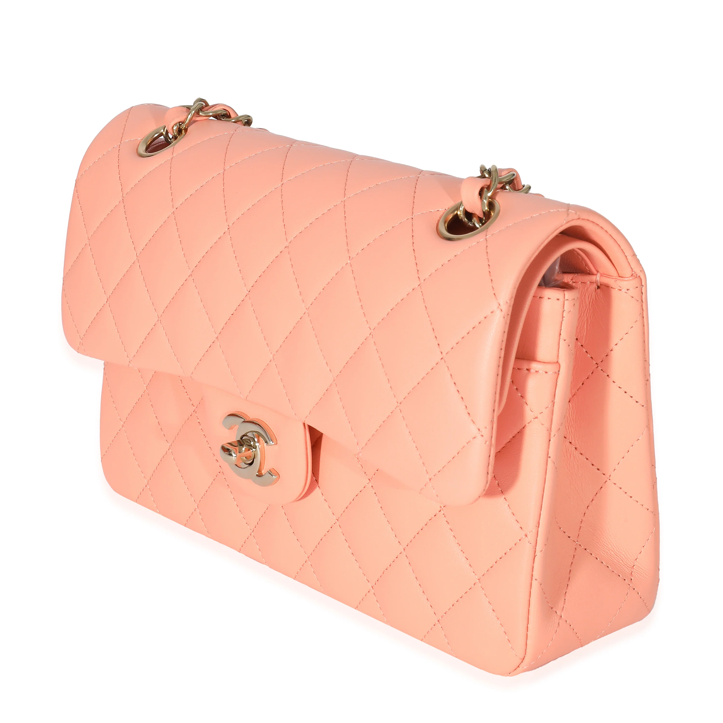 Chanel 23C Light Orange Leather Small Classic Double Flap - Image 2