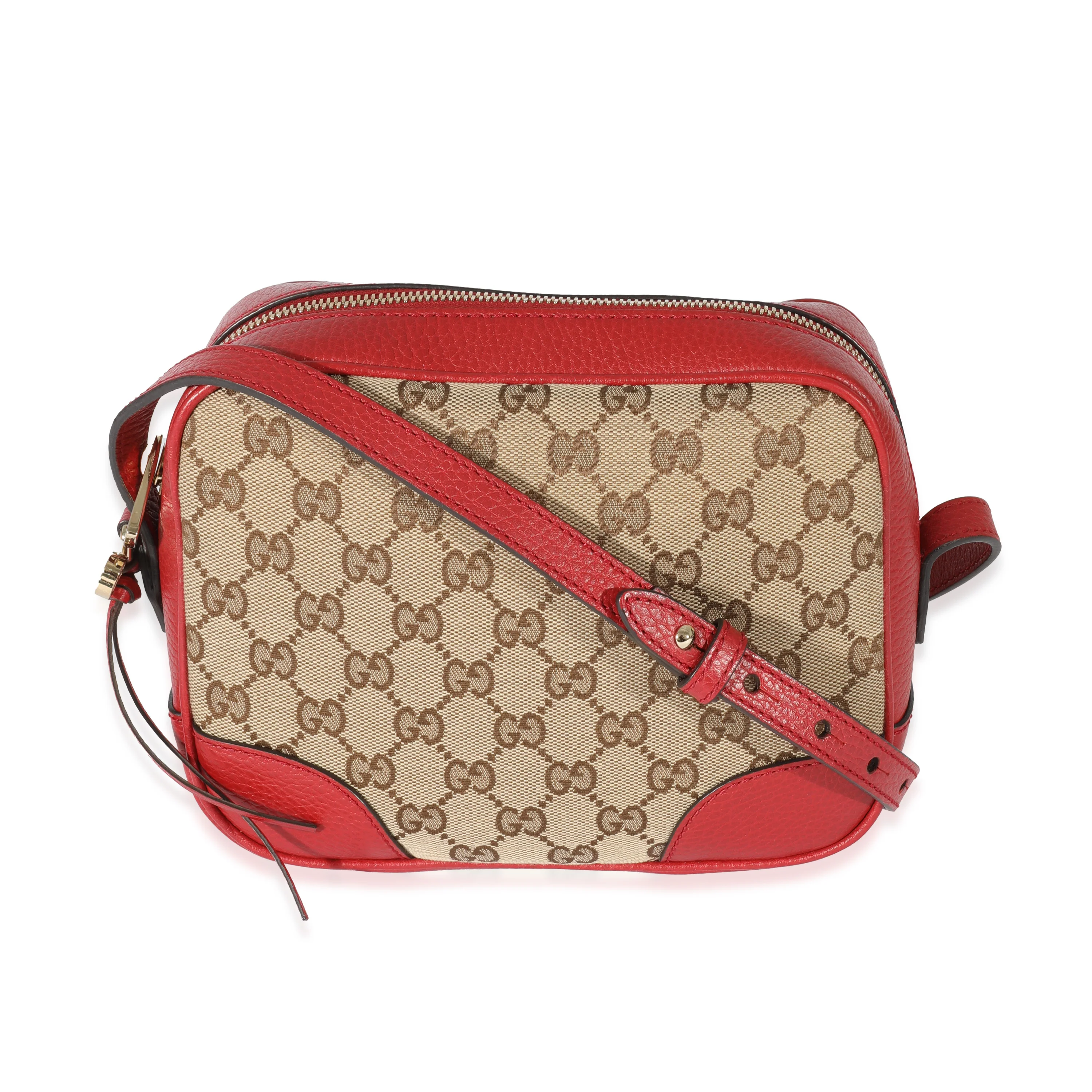 Gucci Red Leather GG Canvas Bree Messenger Bag