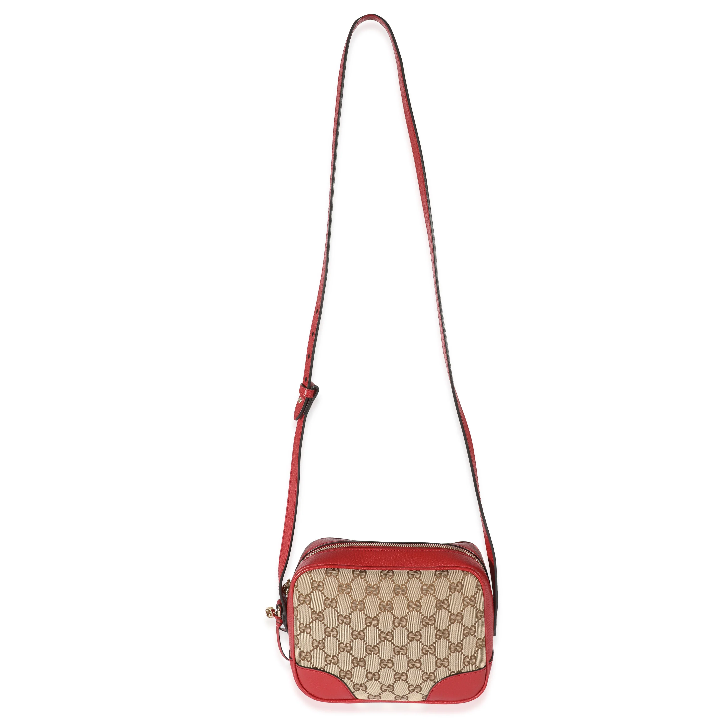 Gucci Red Leather GG Canvas Bree Messenger Bag - Image 4