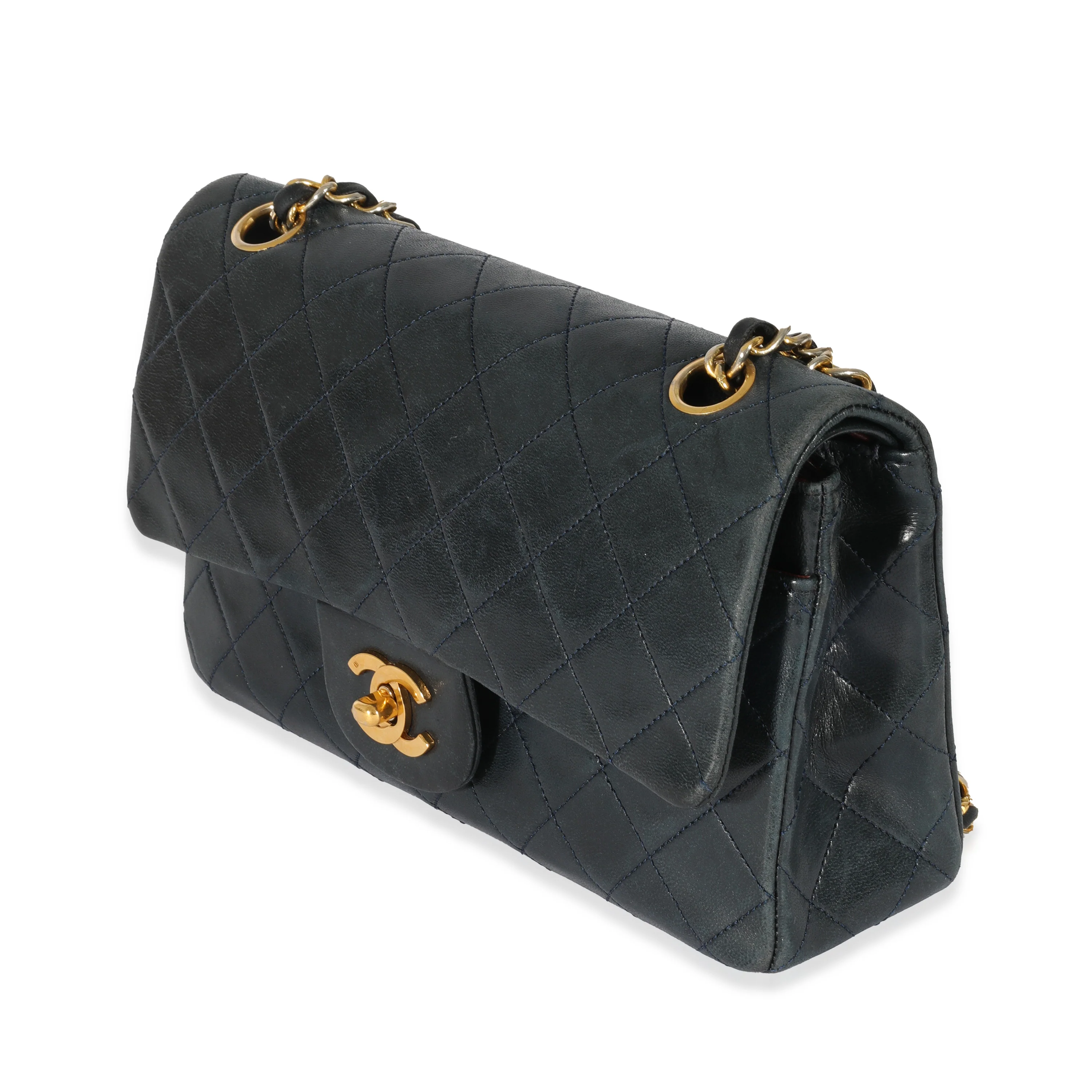 Navy Quilted Lambskin Small Classic Double Flap Bag - Image 2