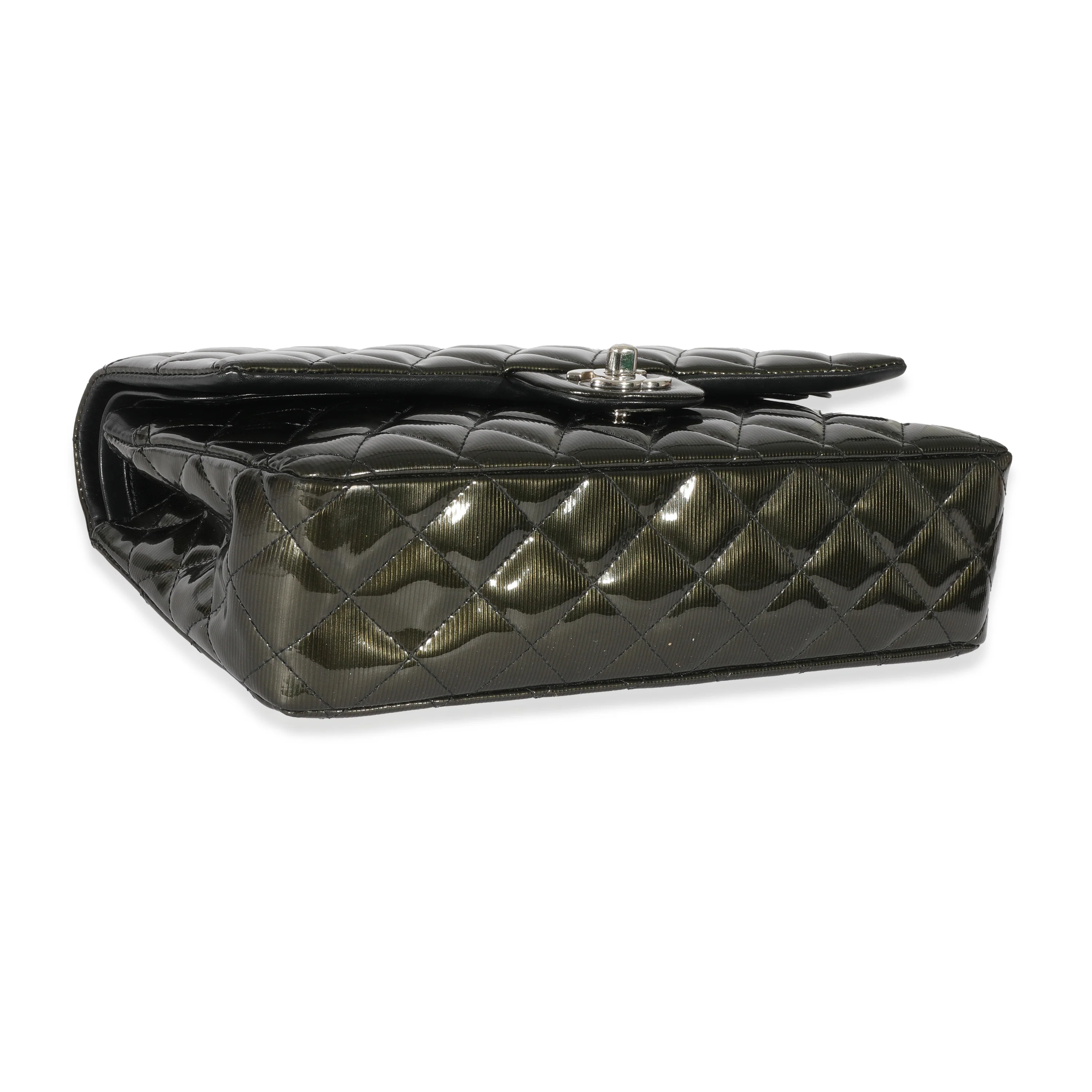 Chanel Green Patent Stripe Medium Classic Flap - Image 7