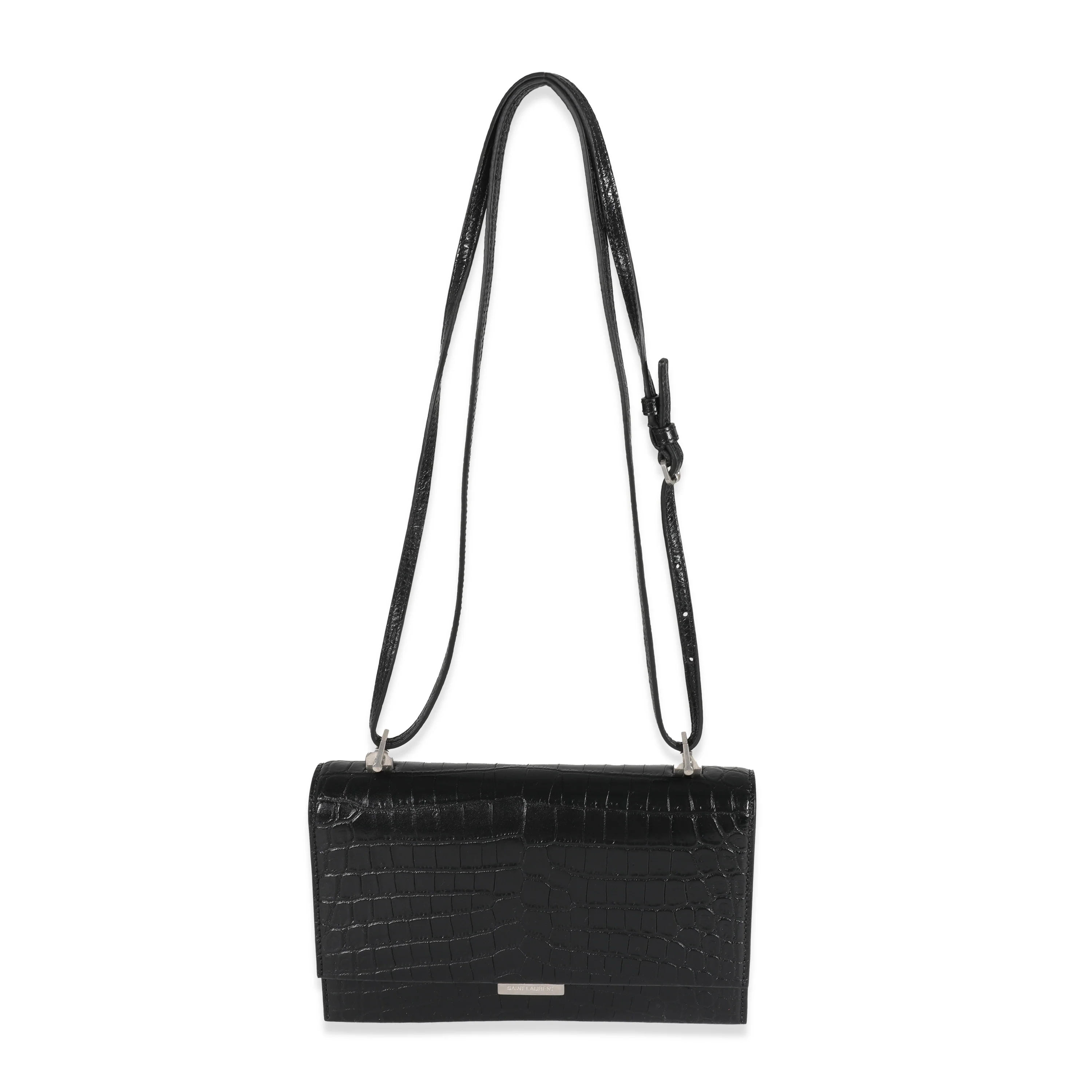 Saint Laurent Black Croc Embossed Babylone Bag - Image 4
