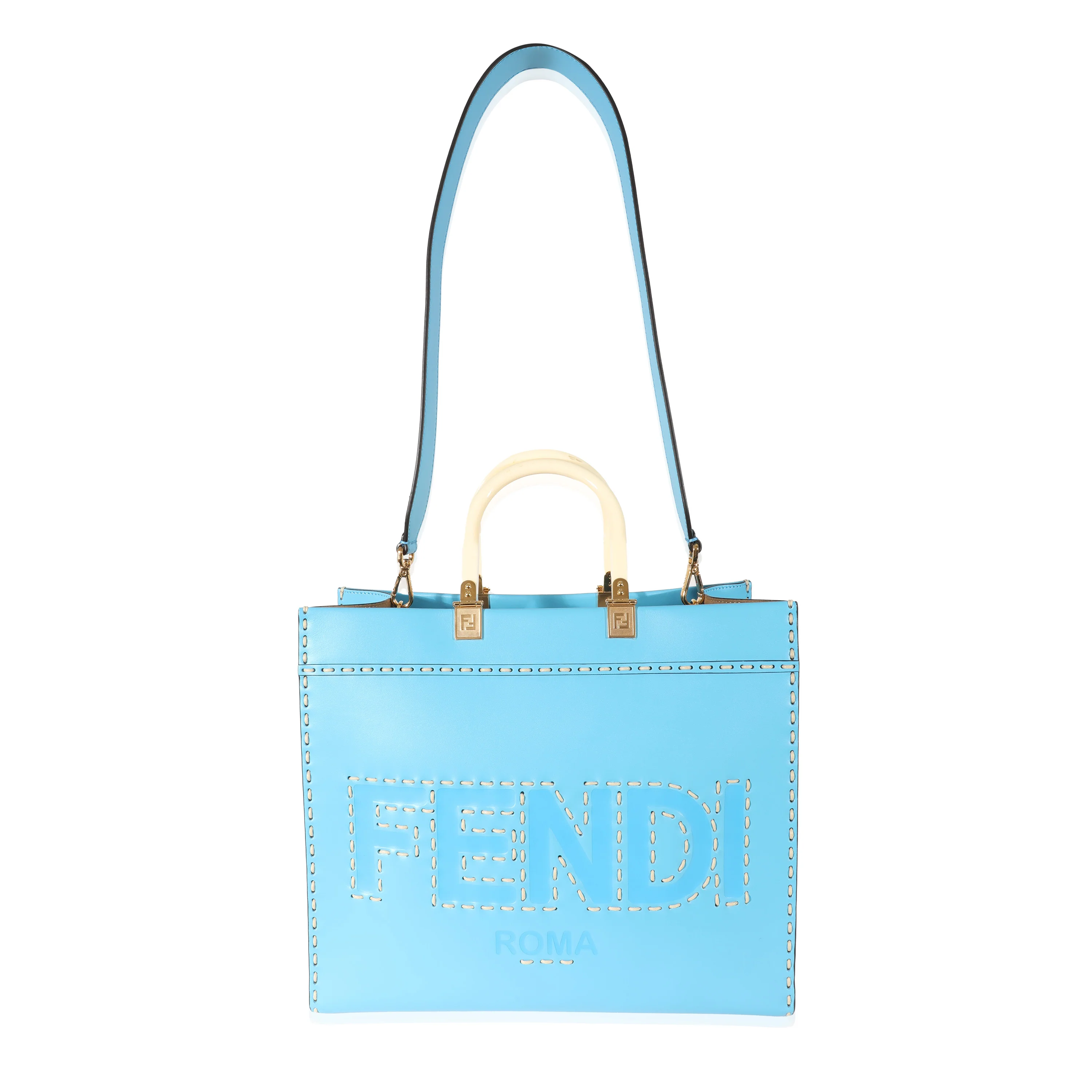 Fendi Blue Leather Medium Sunshine Tote - Image 4