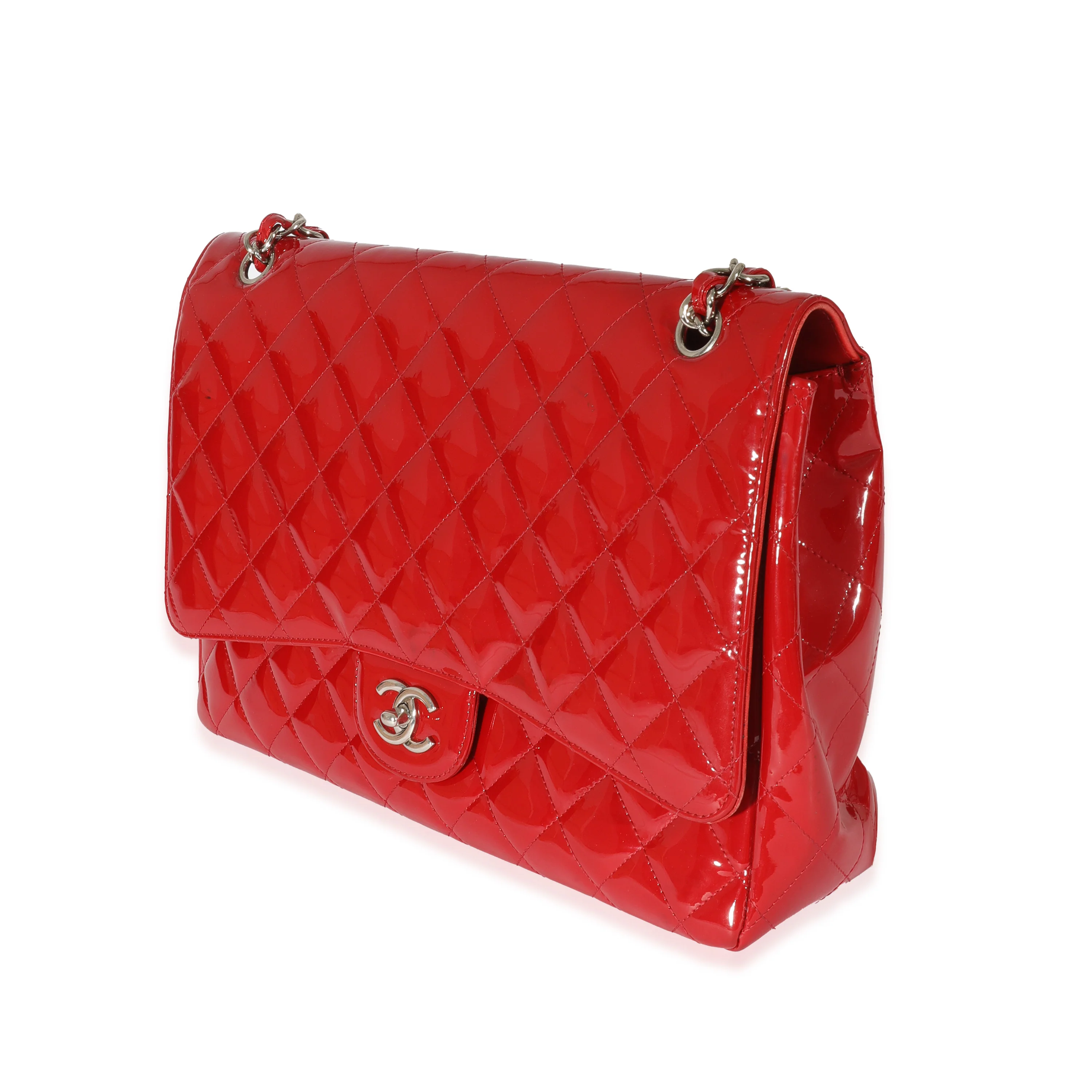 Chanel Red Patent Maxi Single Flap Bag - Image 2